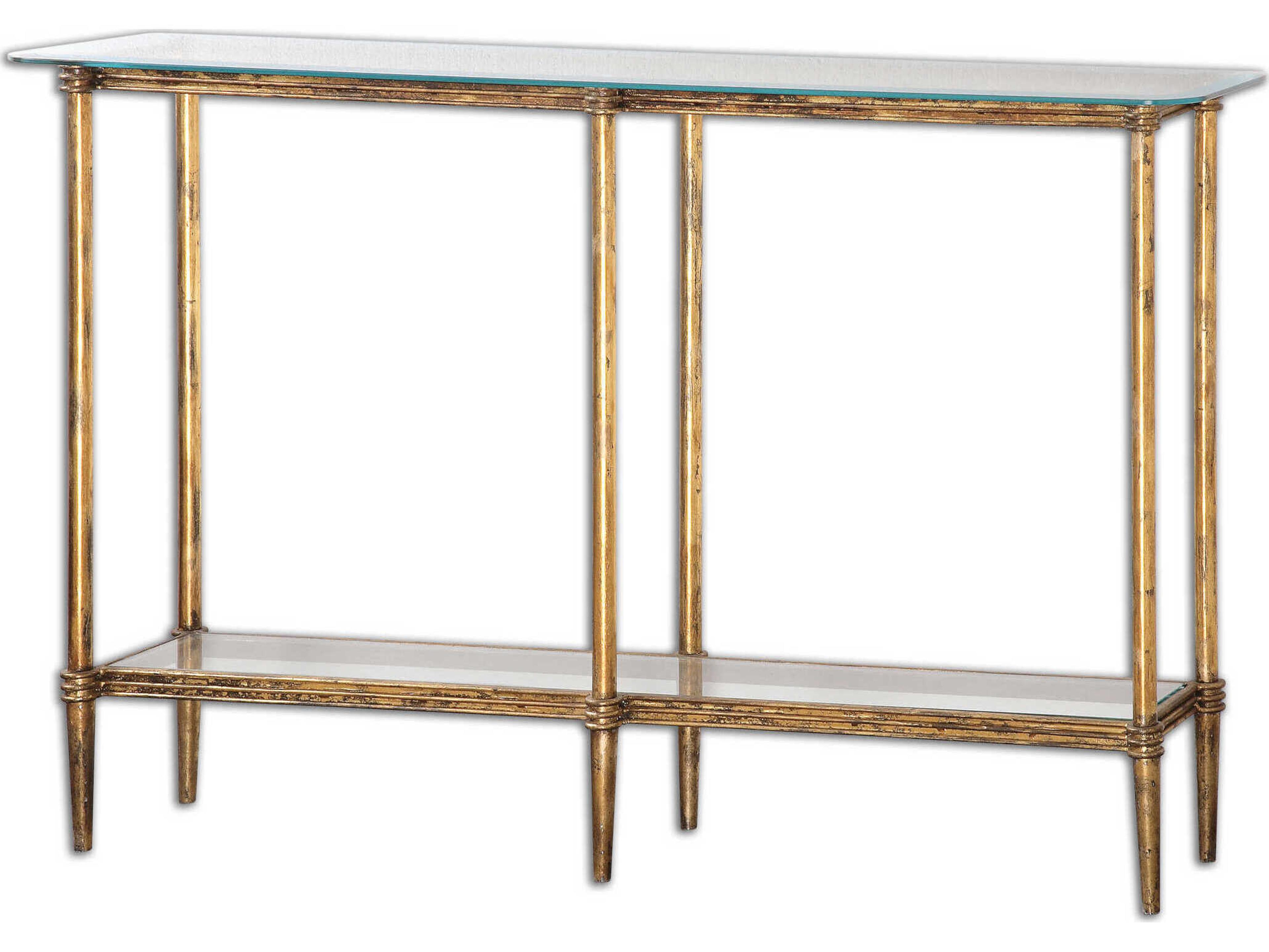 Uttermost Elenio Glass Rectangular Bright Gold Leaf Console Table