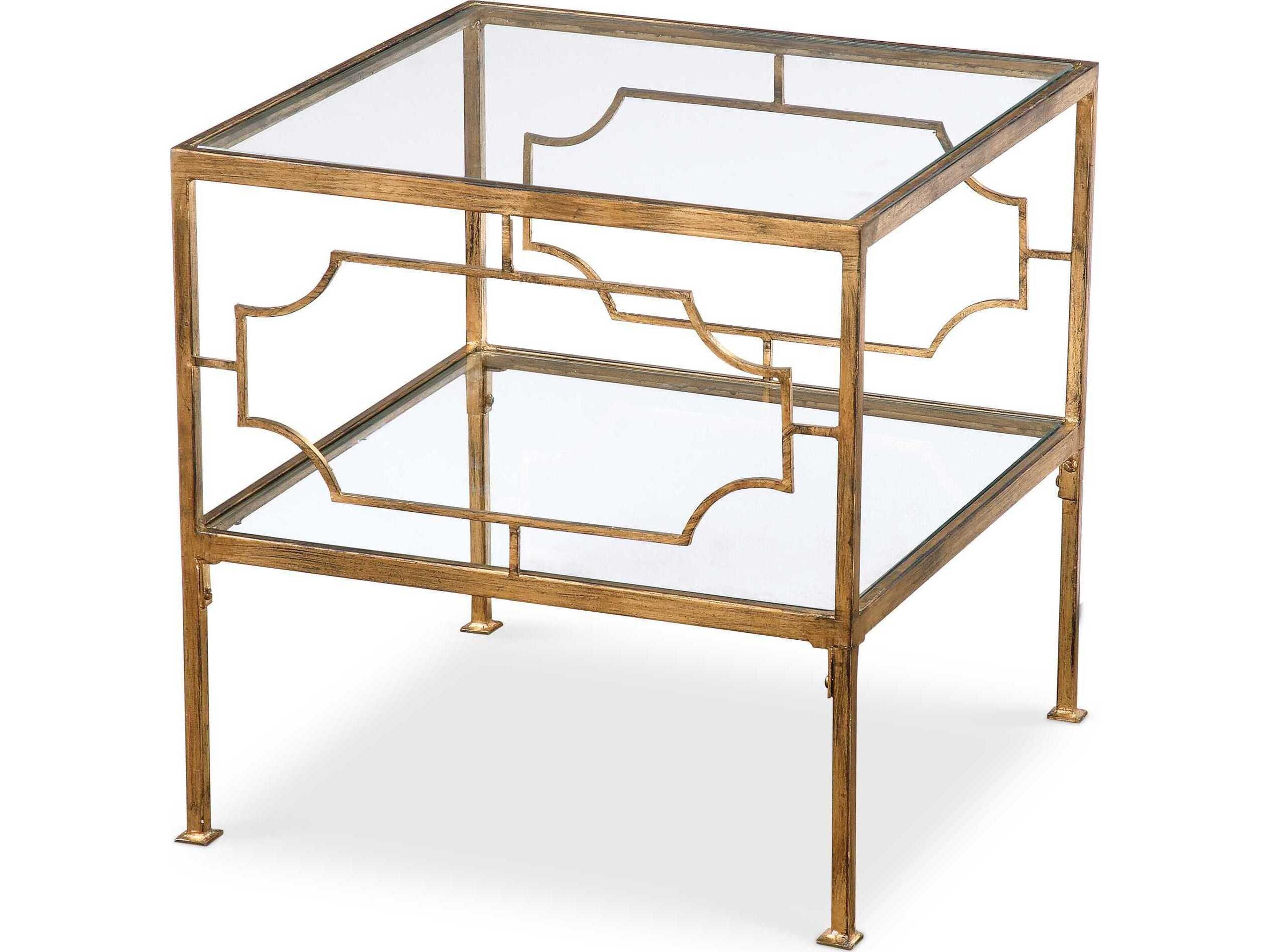 Uttermost Genell Square Glass Antique Gold Leaf End Table