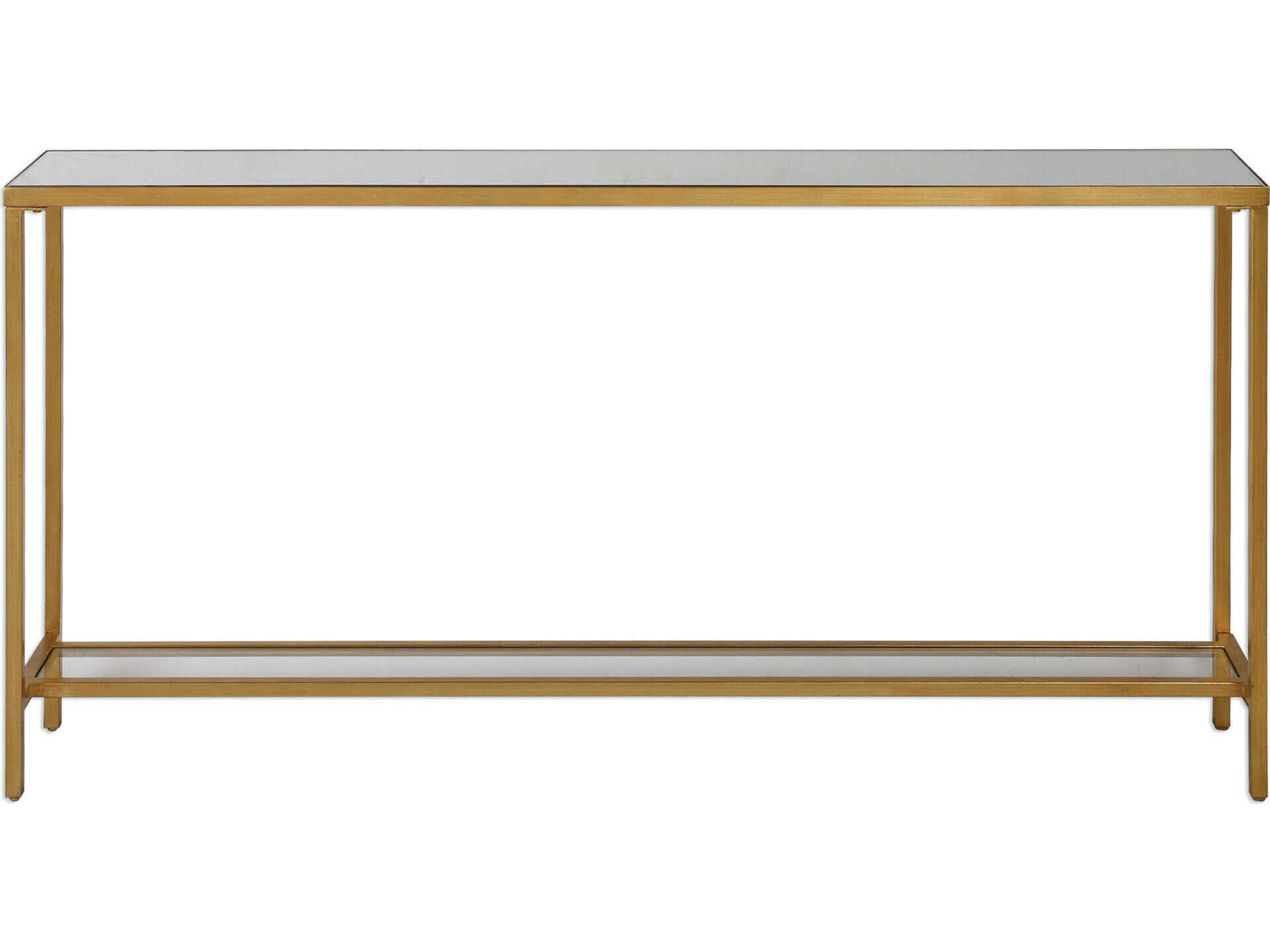 Uttermost Hayley Rectangular Glass Antique Gold Leaf Console Table