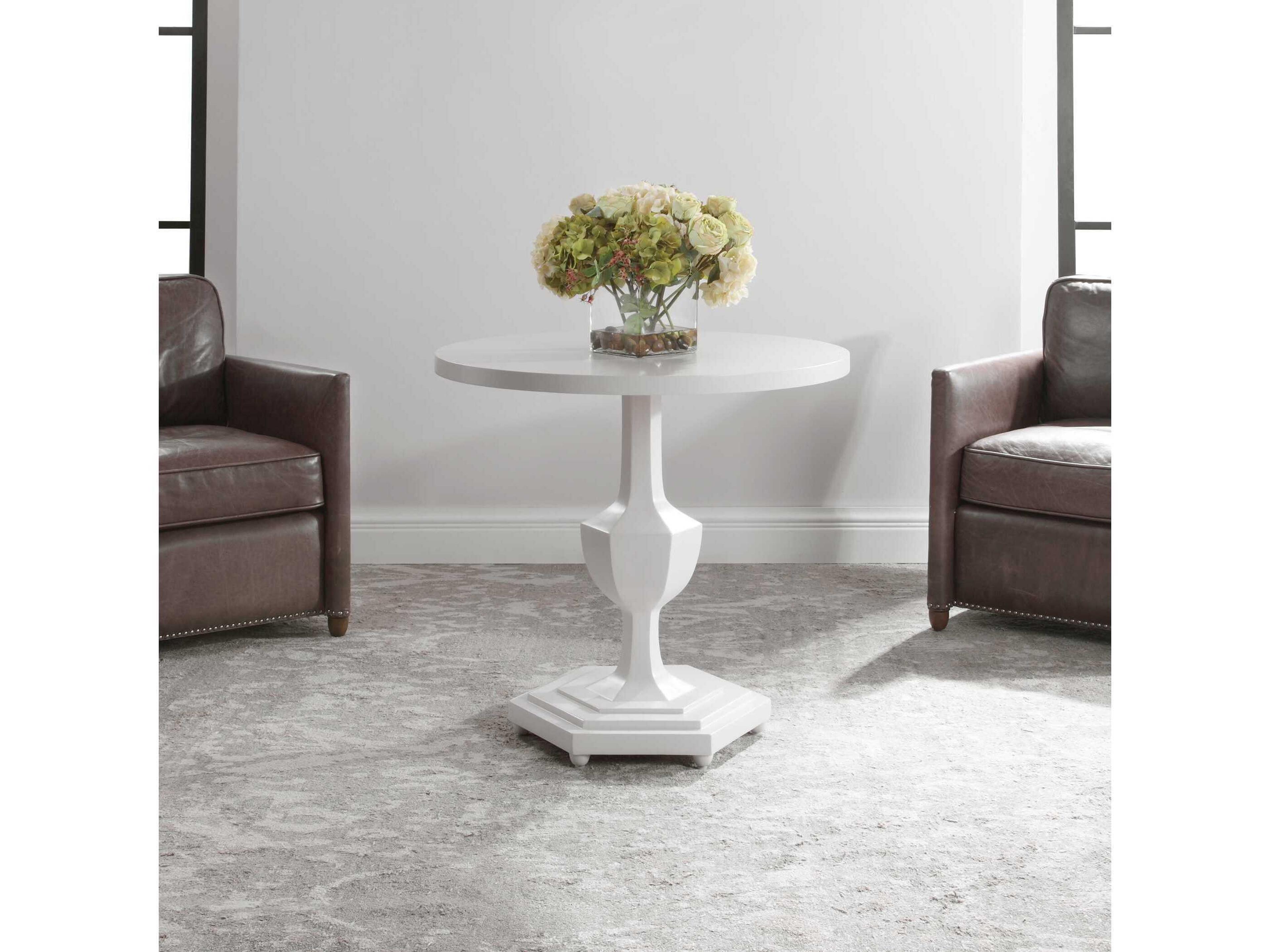Uttermost Kabarda Round Wood Gloss White End Table