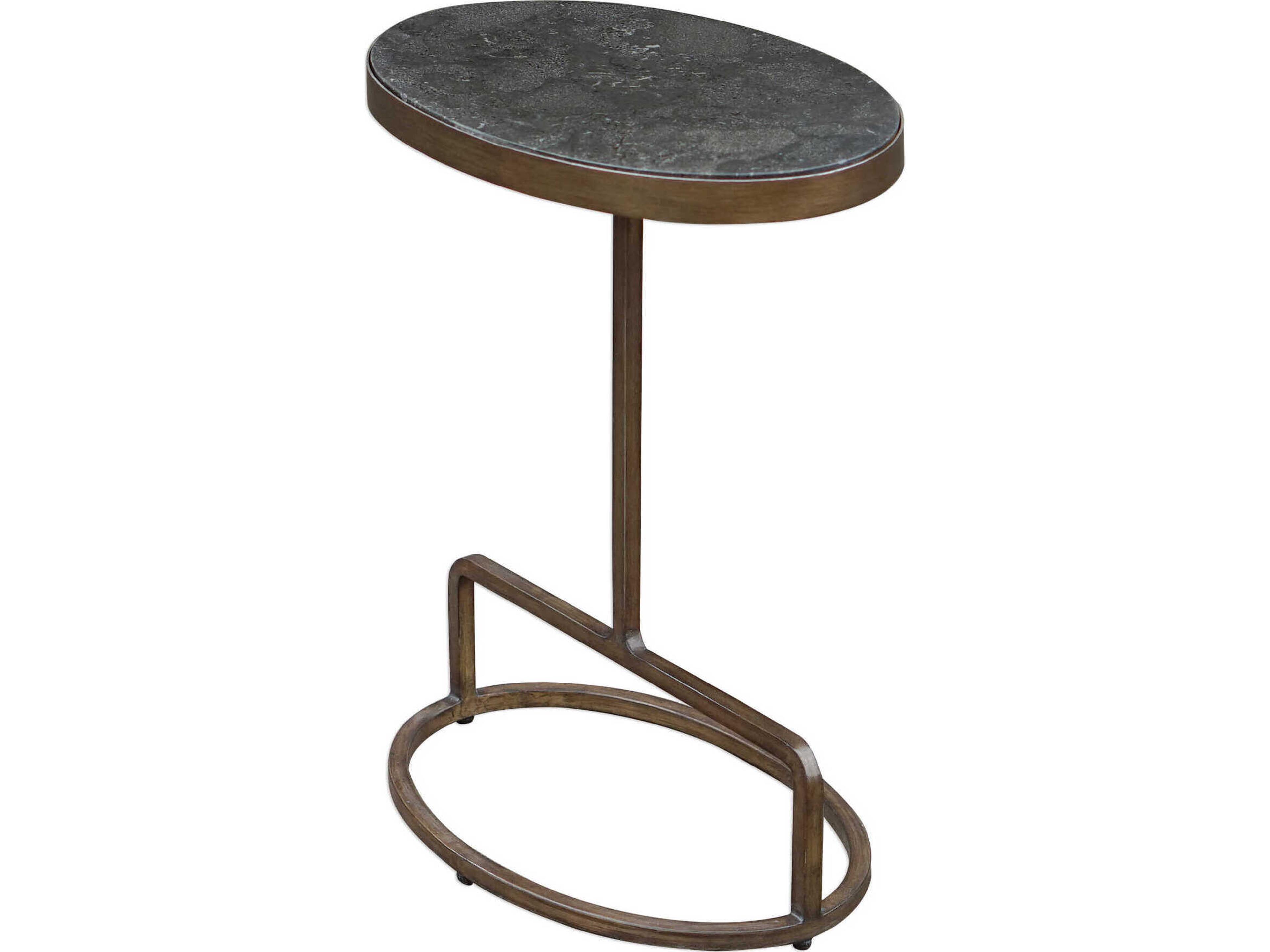 Uttermost Jessenia Oval Stone Antique Brushed Gold End Table