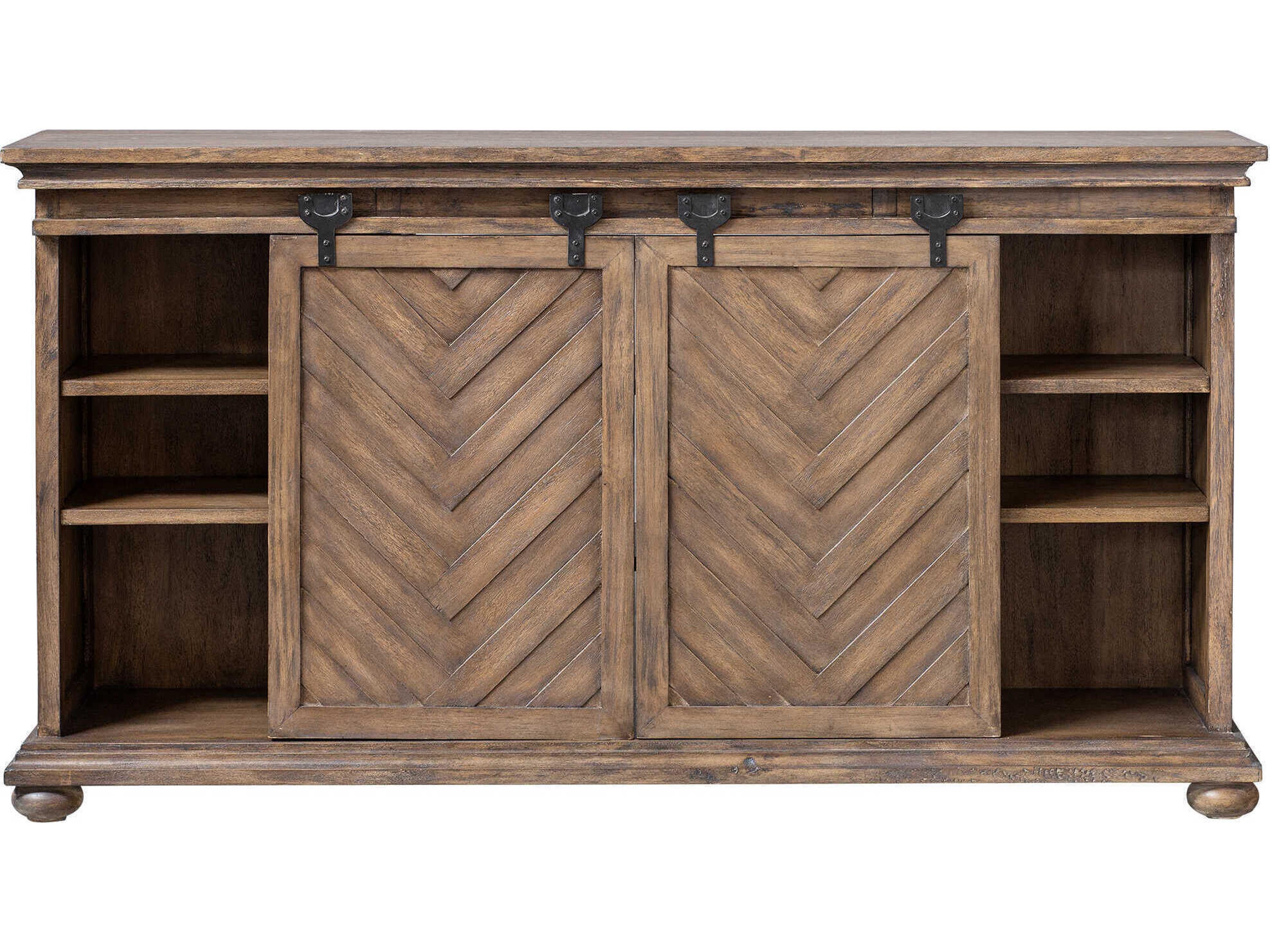 Uttermost Primalia Barn Door 62" Mango Wood Antique Honey Media Console
