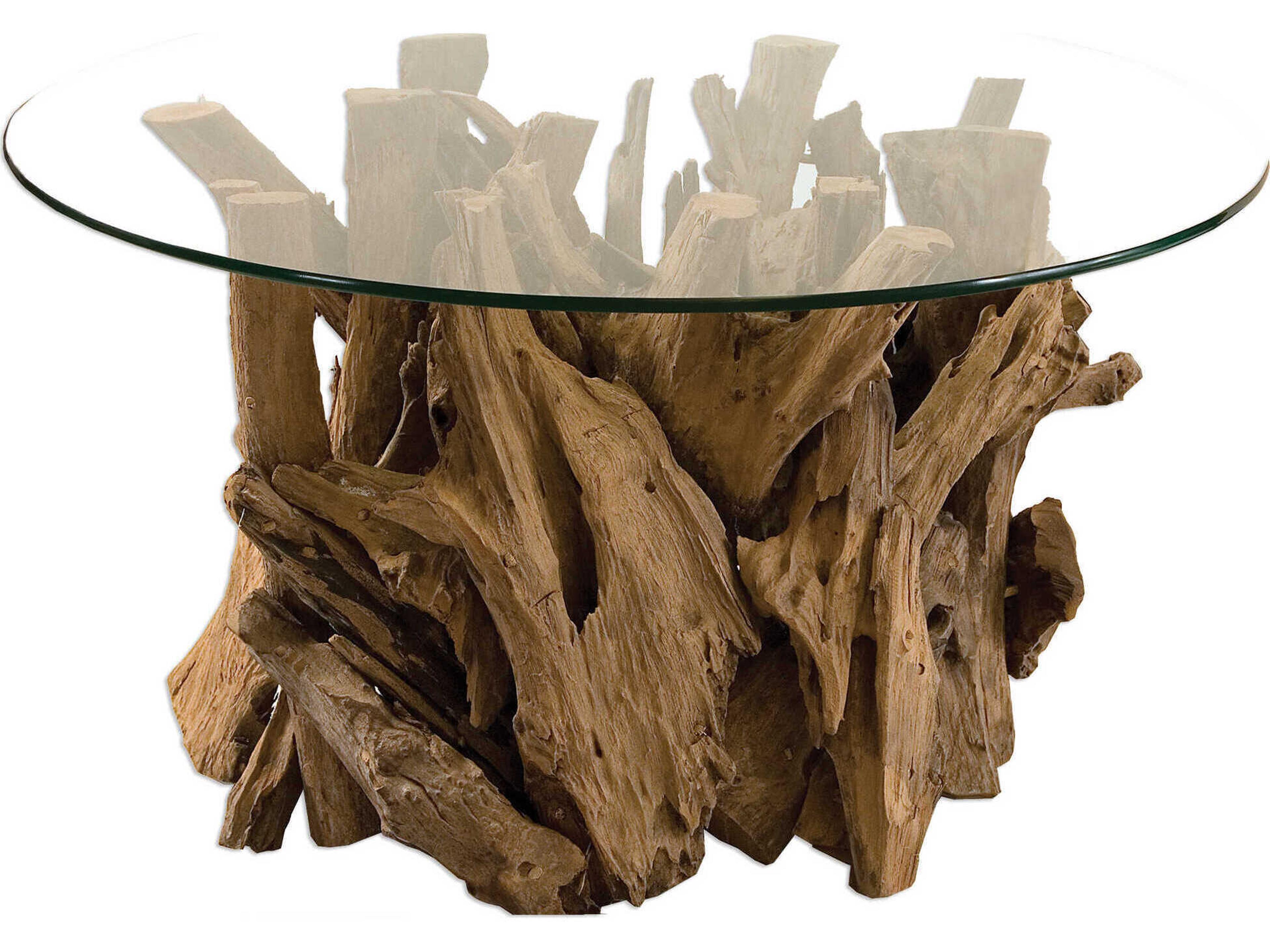 Uttermost Driftwood Round Glass Natural Coffee Table