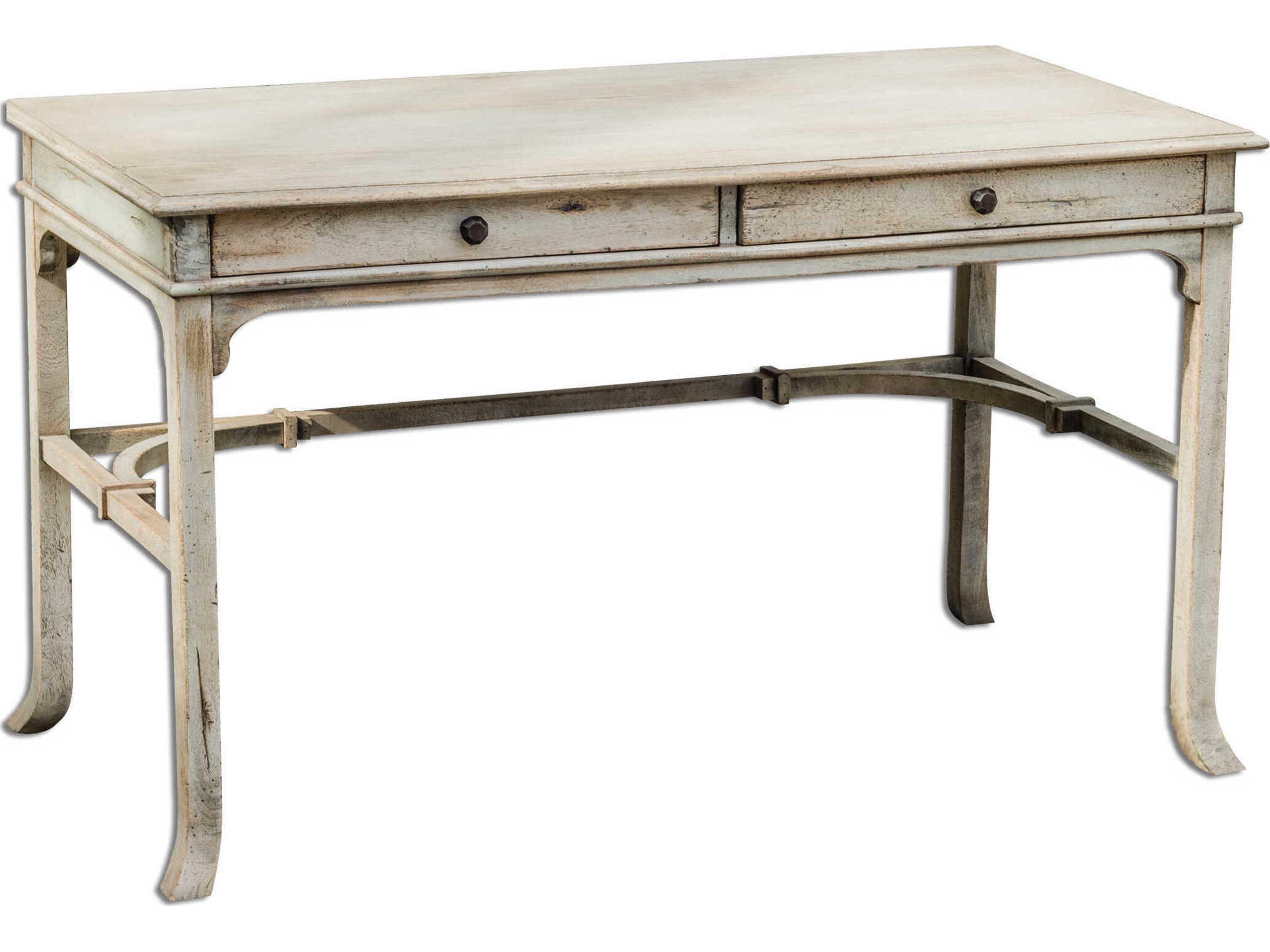 Uttermost Bridgely Aged White Beige Mango Wood Secretary Desk