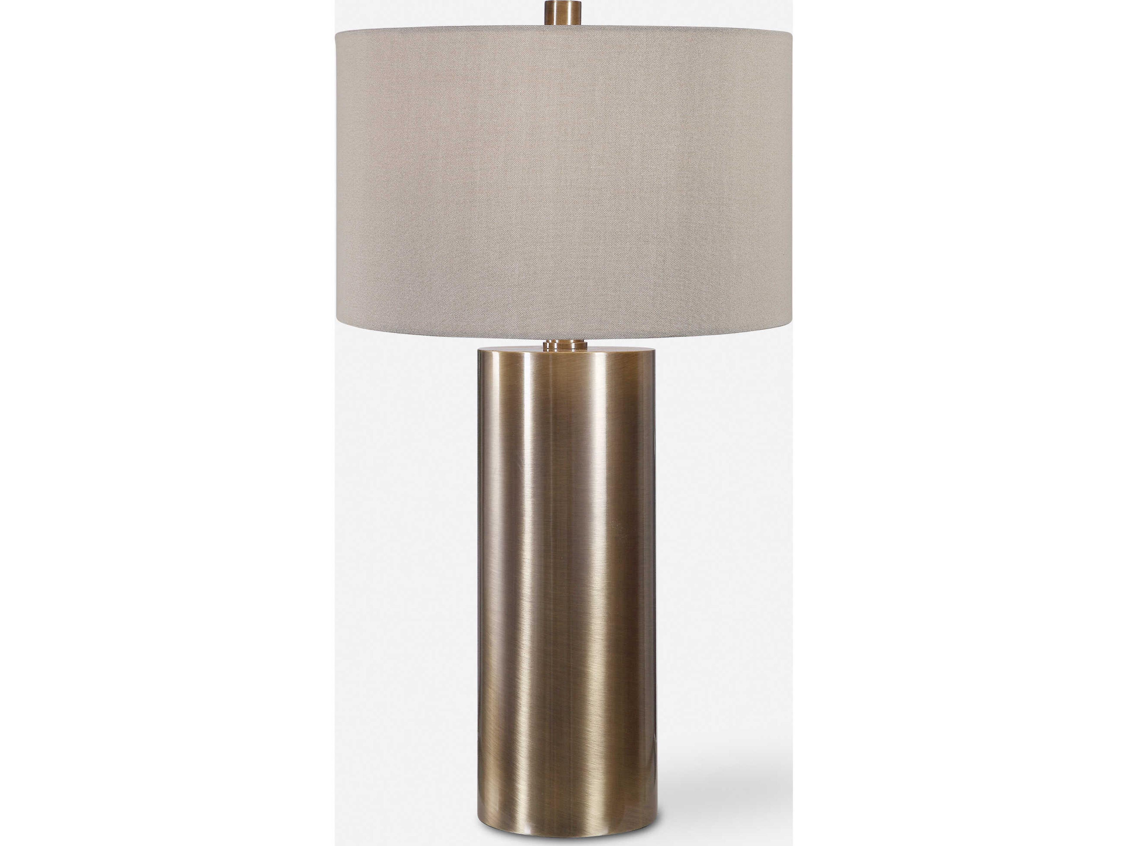 Uttermost Taria Antiqued Brushed Brass Round Drum Hardback Buffet Lamp