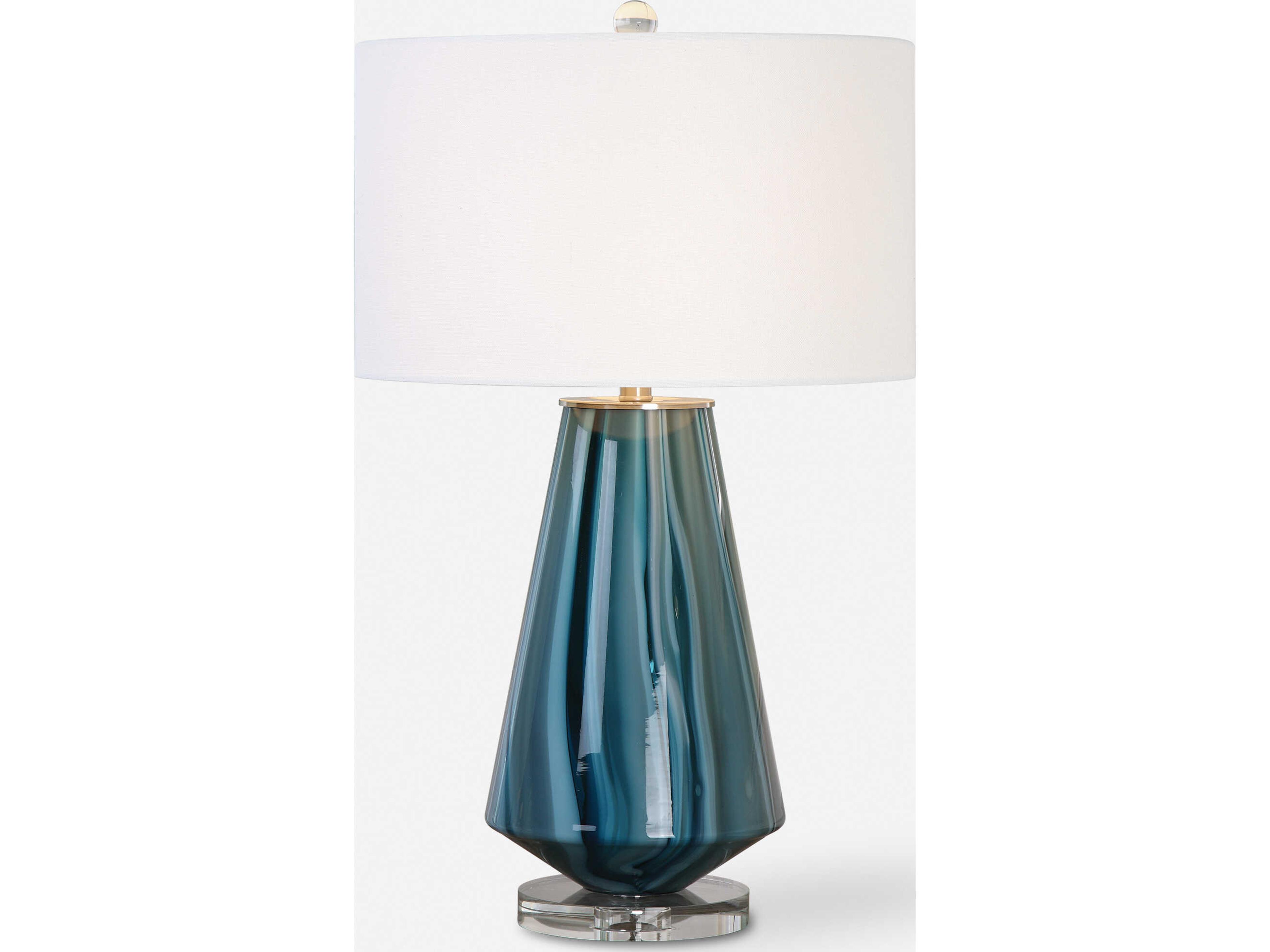 Uttermost Pescara Round Hardback Drum Blue Crystal Glass Buffet Lamp