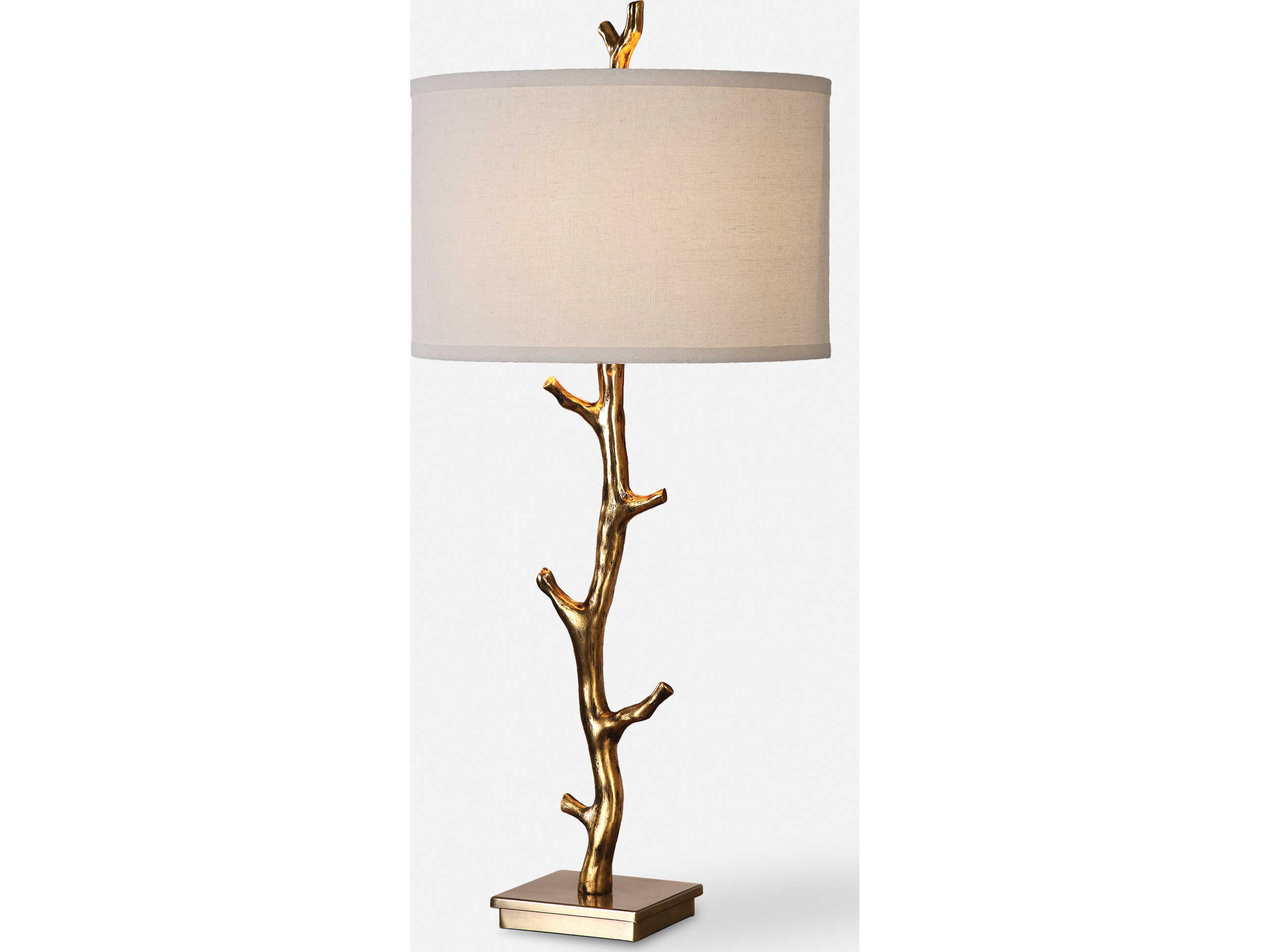 Uttermost Javor Plated Antique Gold Round Hardback Drum Table Lamp