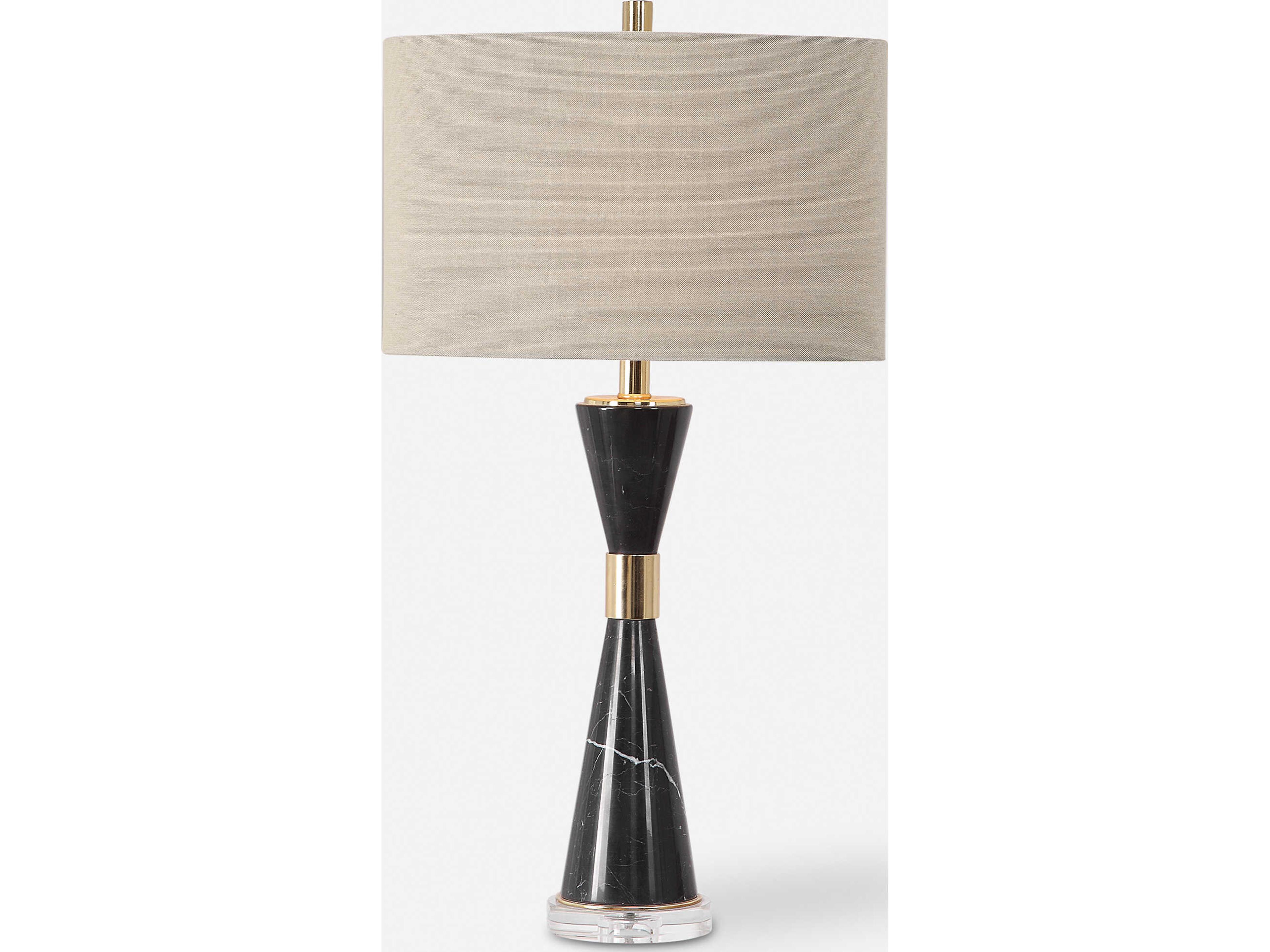 Uttermost Alastair Crystal Black Marble Oval Hardback Gold Buffet Lamp