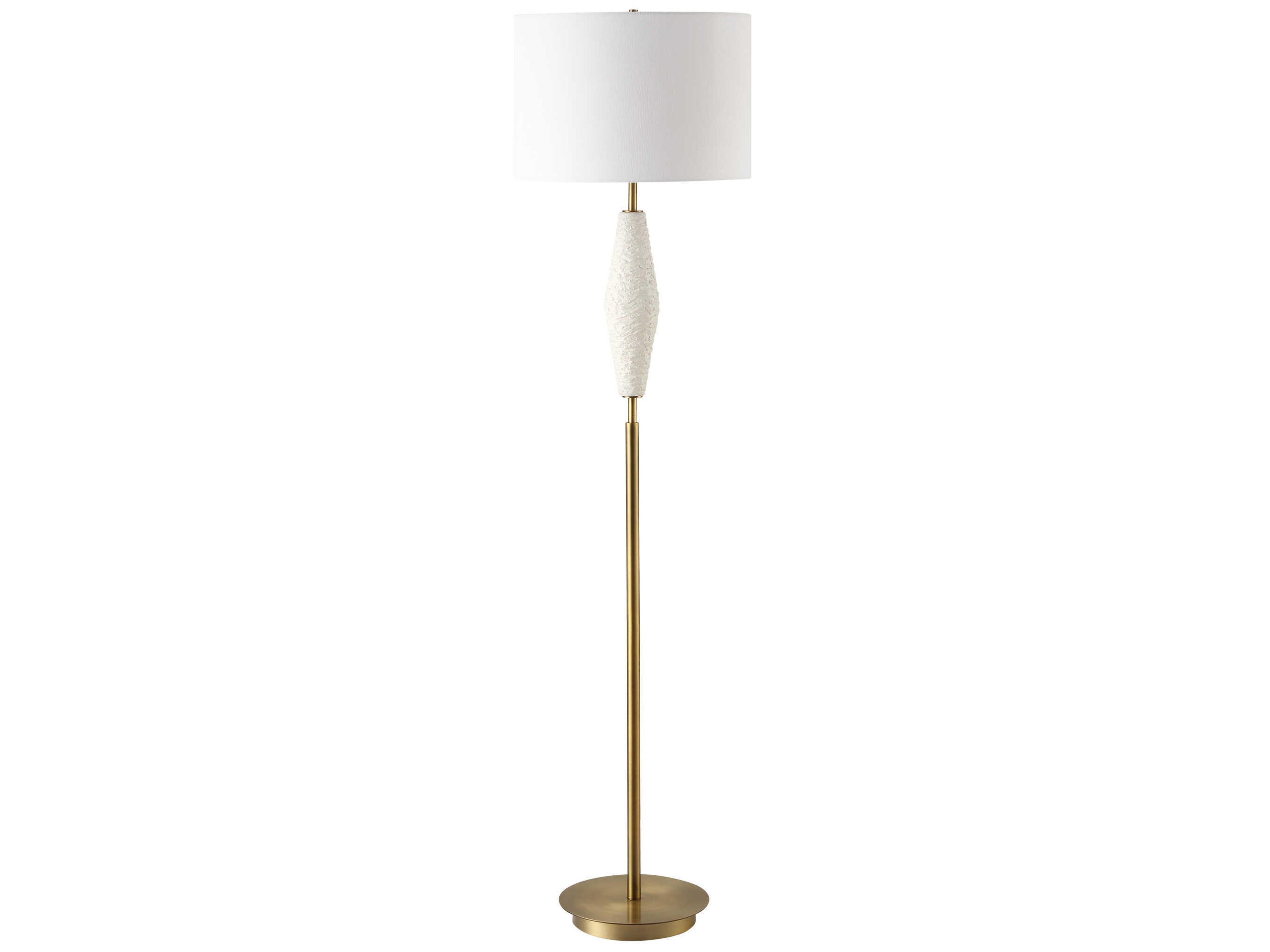 Uttermost Quite The Buzz Textured White Antique Brass Round Drum Hardback Floor Lamp