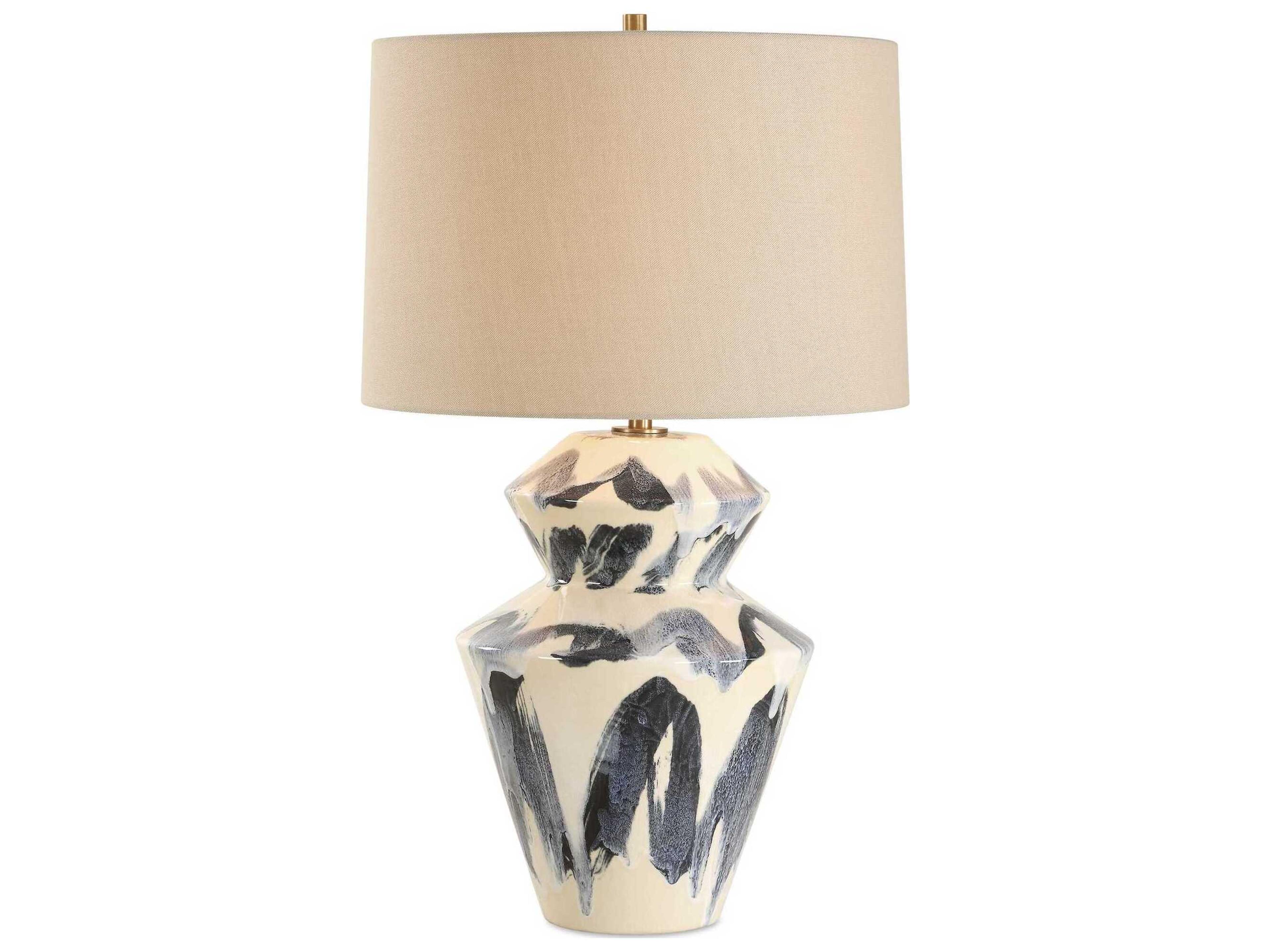 Uttermost Oranda Blue White Tapered Round Hardback Buffet Lamp