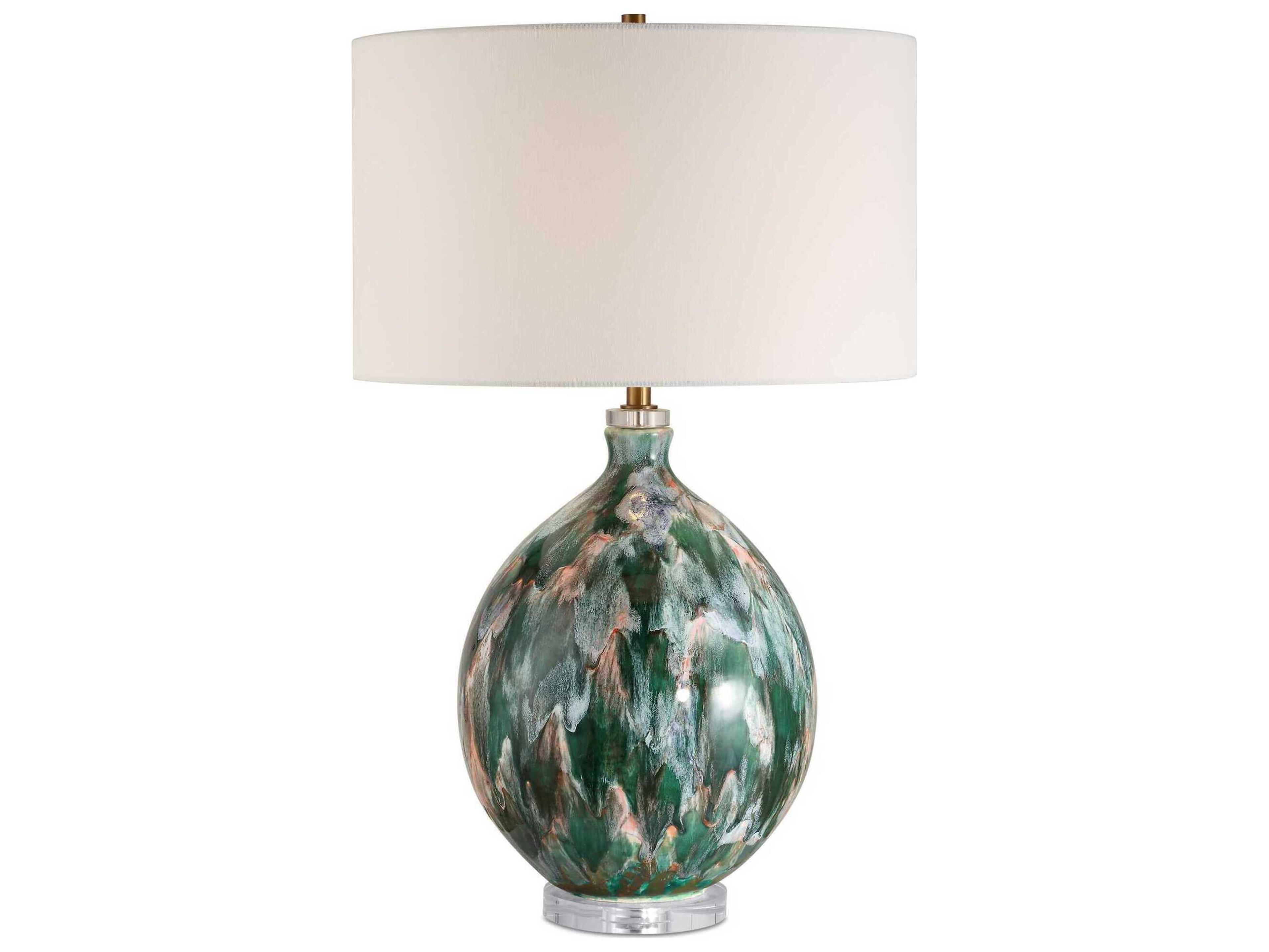 Uttermost Mihaela Blue Dark Green Round Drum Hardback Buffet Lamp