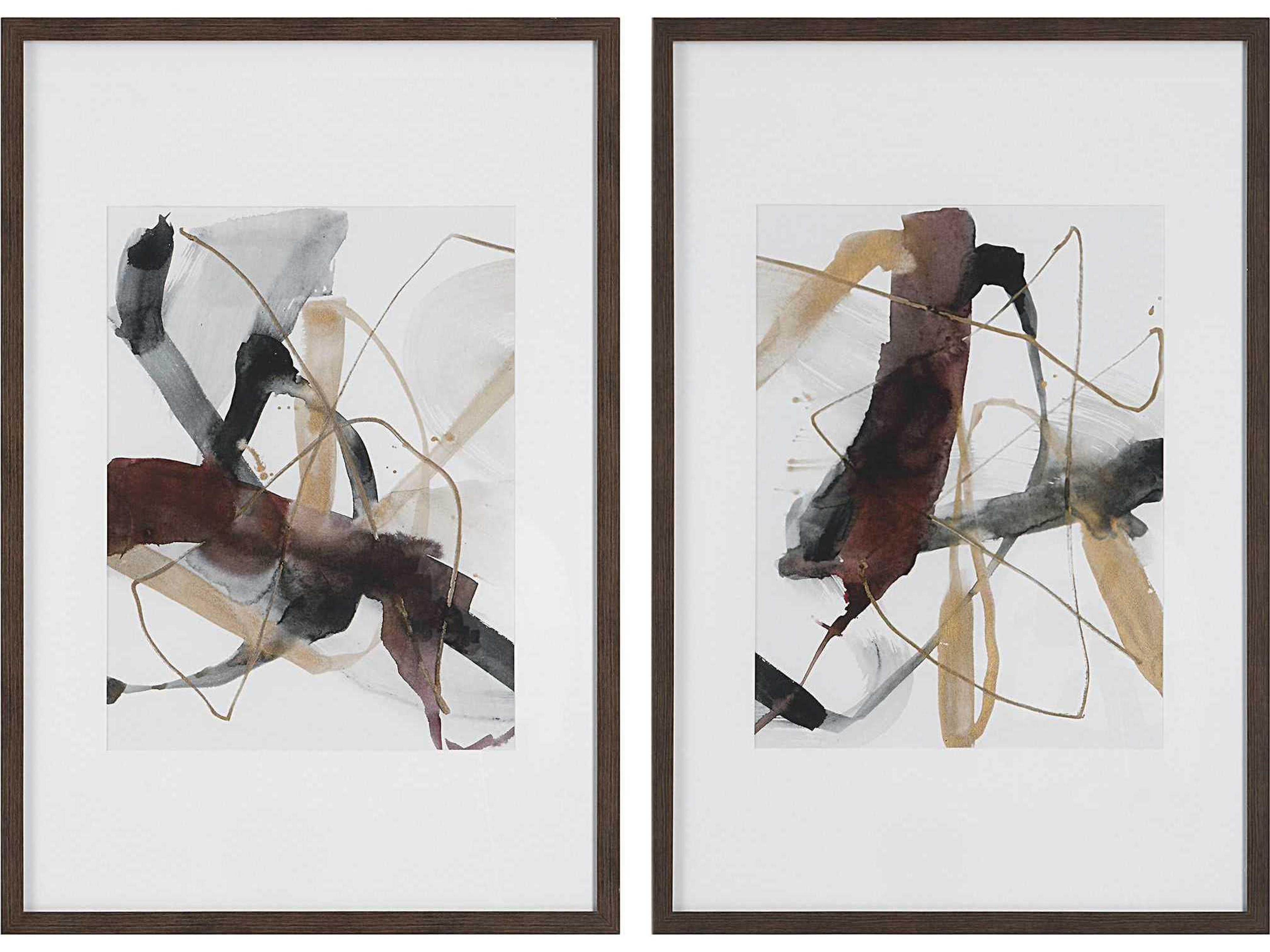 Uttermost Burgundy Interjection Abstract Prints Wall Art Set of 2