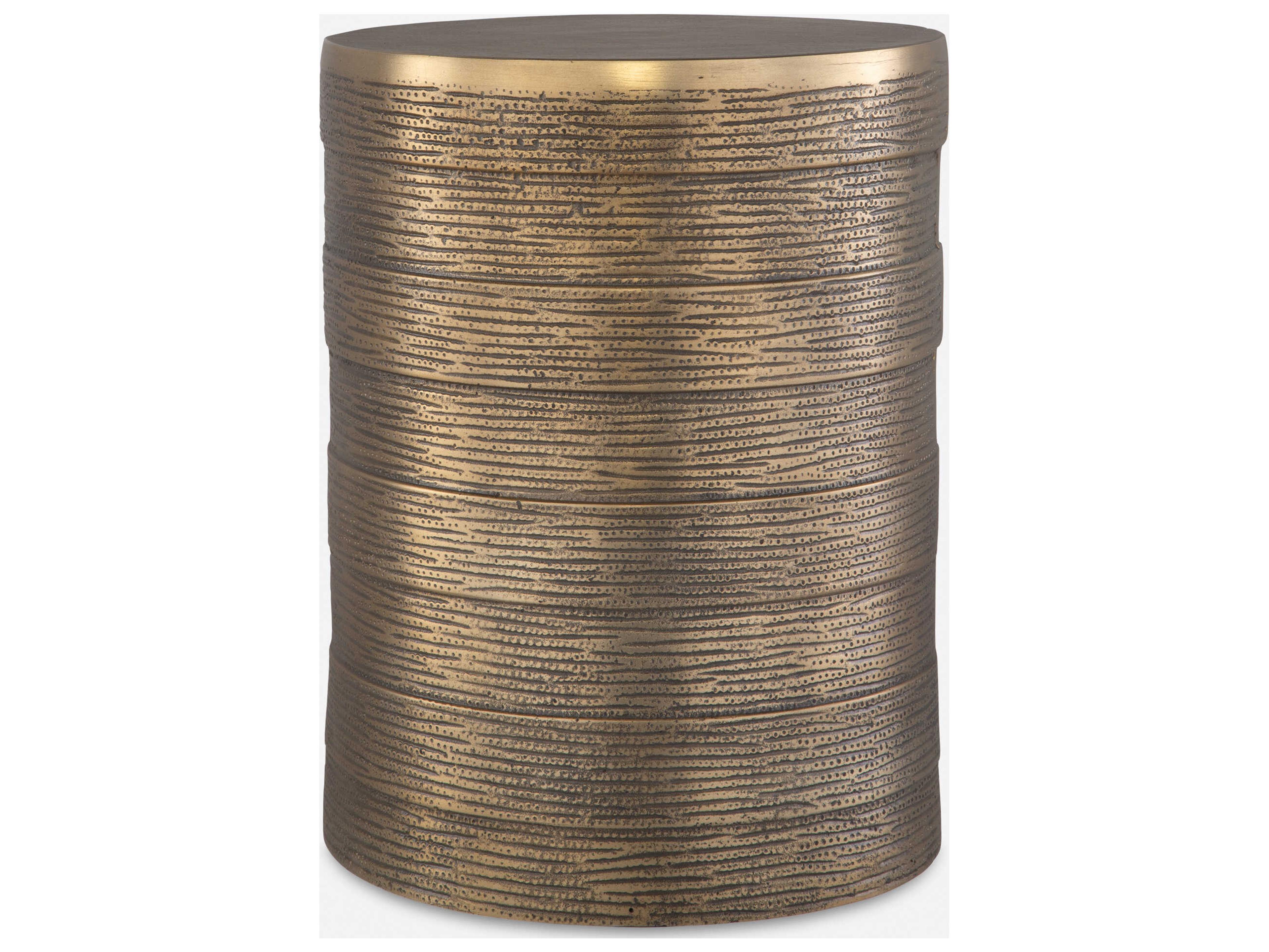 Uttermost Odin Round Metal Antique Brass End Table