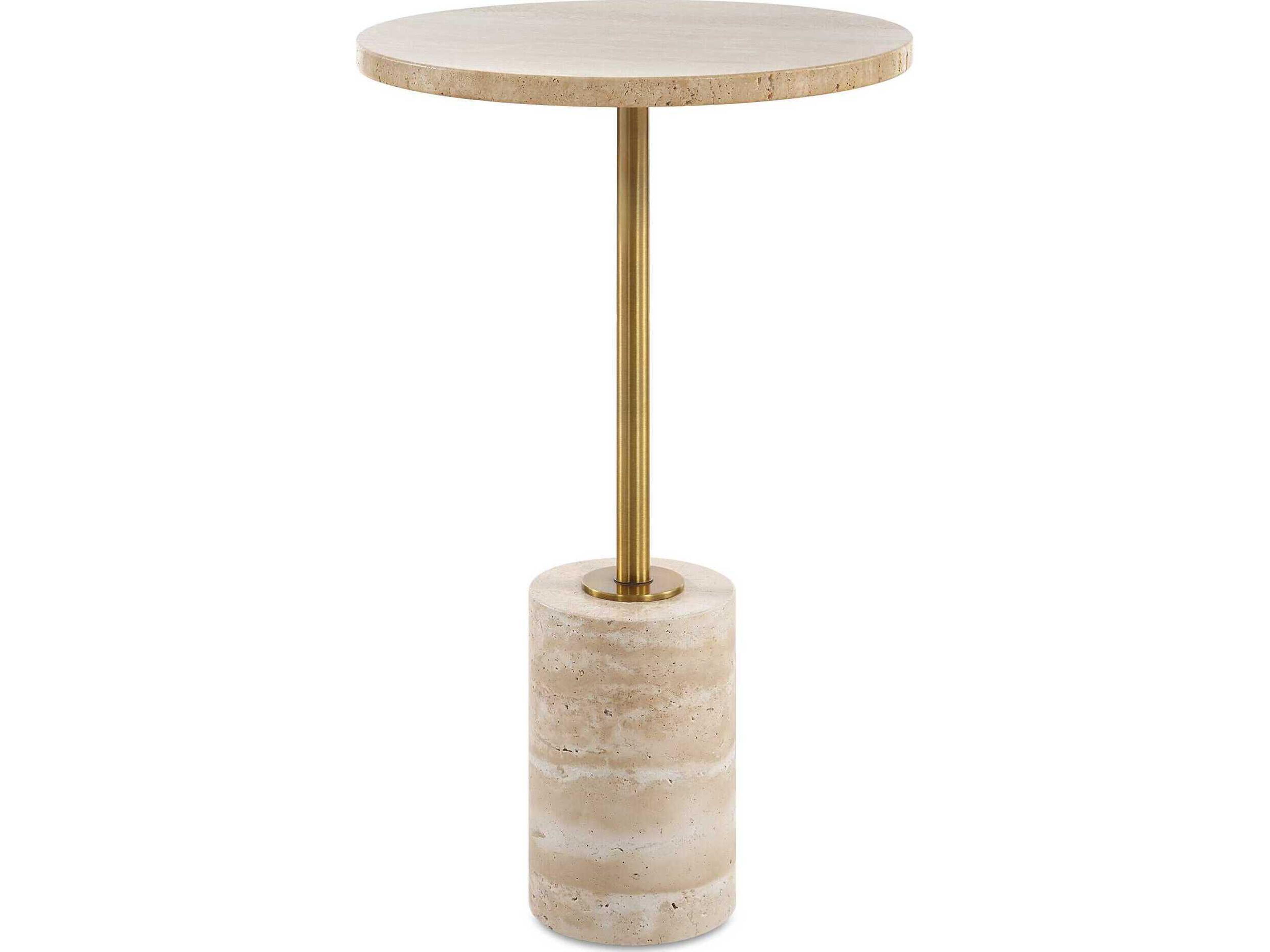 Uttermost Malya Round Stone Travertine Brass End Table