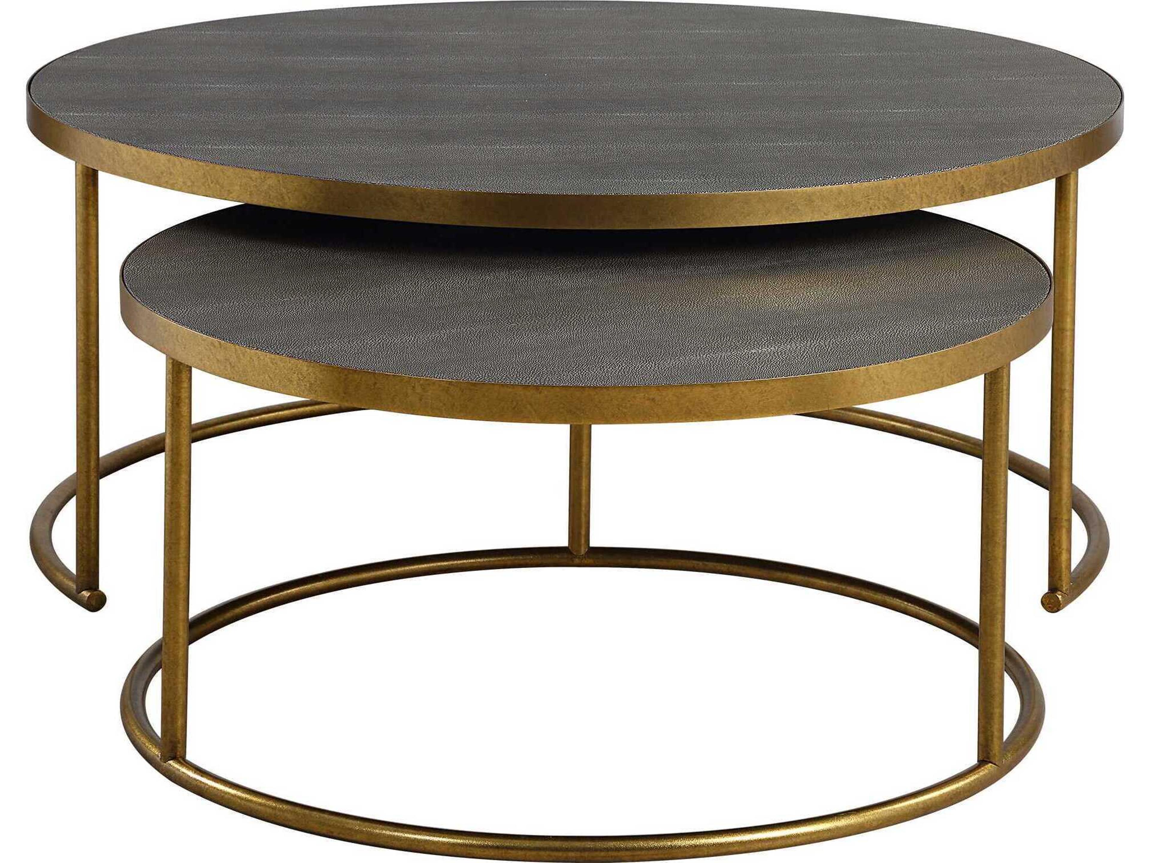 Uttermost Aragon Round Faux Leather Gray Brushed Brass Coffee Table