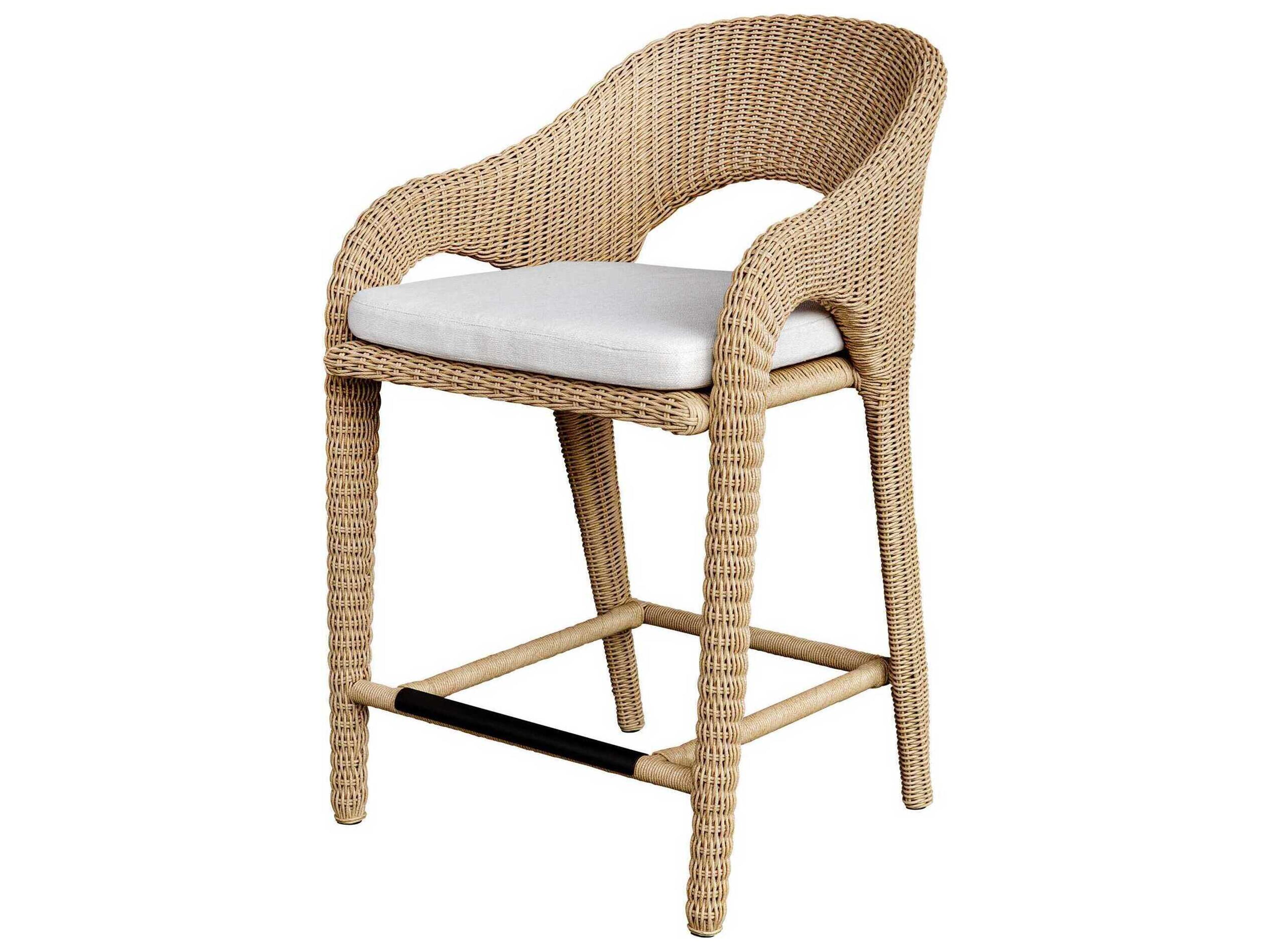 Uttermost Outdoor Kavali Natural Honey Oyster White Wicker Cushion Counter Stool