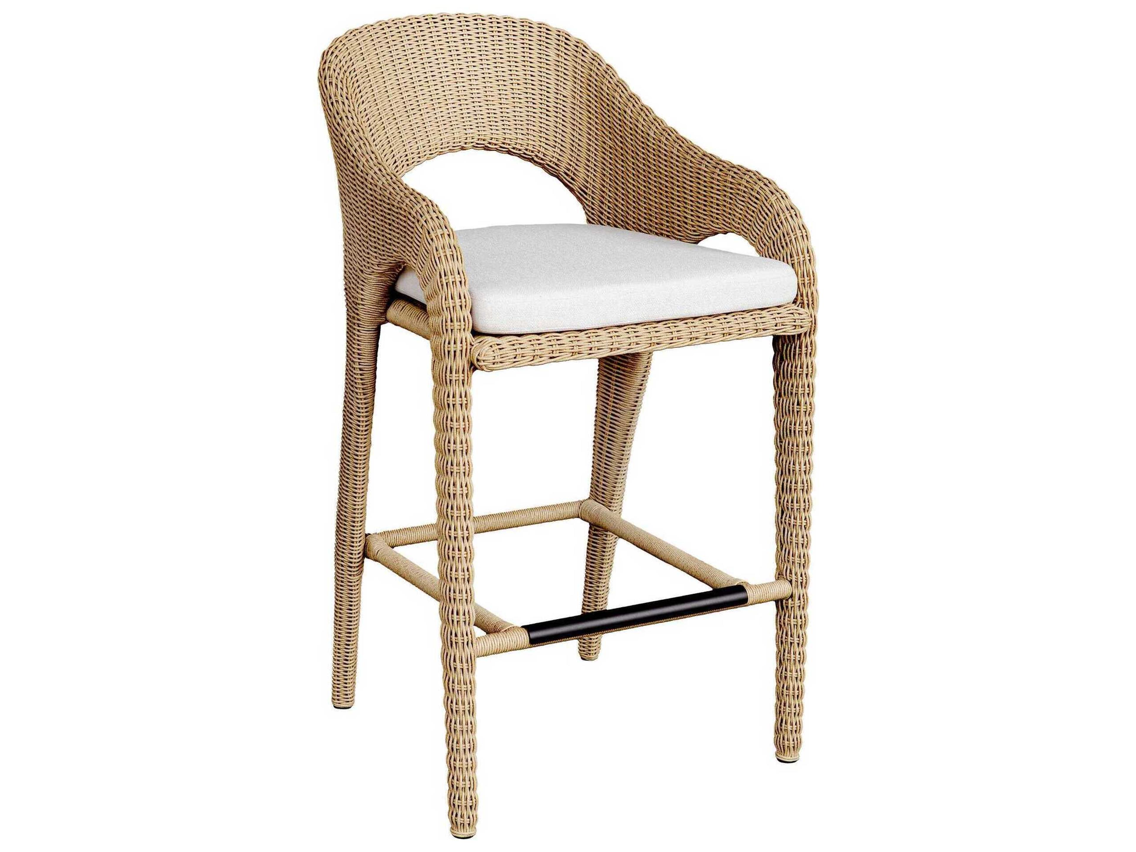 Uttermost Outdoor Kavali Natural Honey Oyster White Wicker Cushion Bar Stool