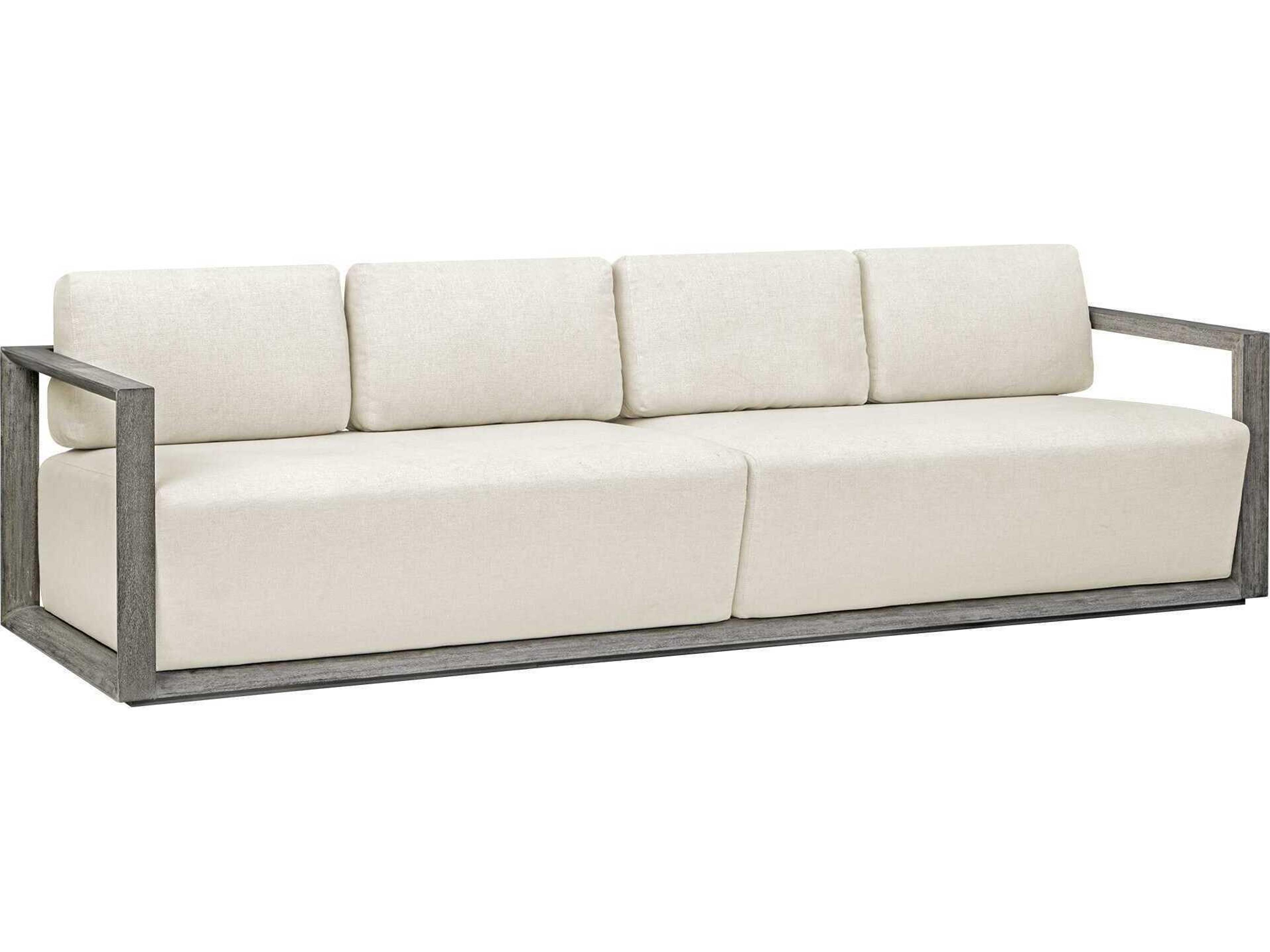 Uttermost Outdoor Remsen Weathered Gray Oyster White Wood Cushion Sofa