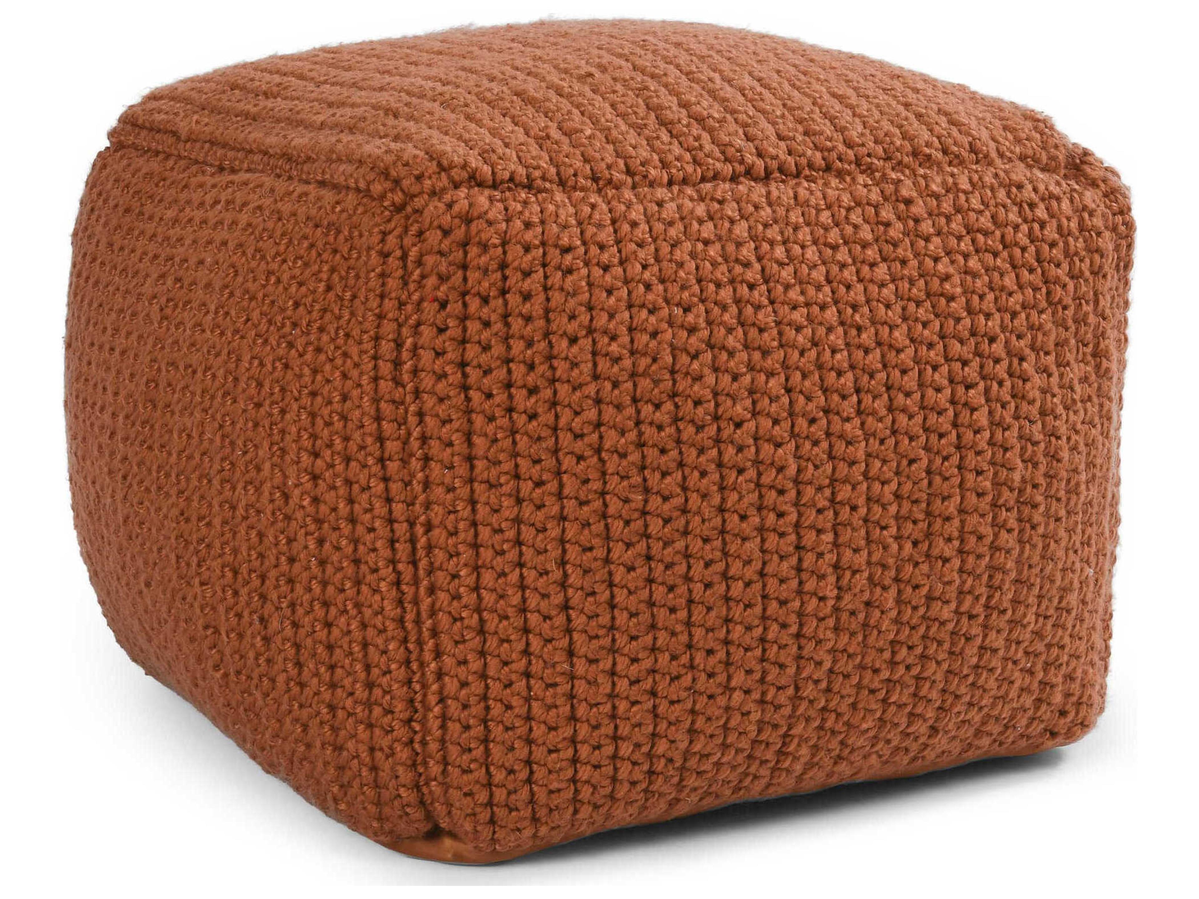 Villa by Classic Home Prism Terra Cotta Orange Upholstered Pouf
