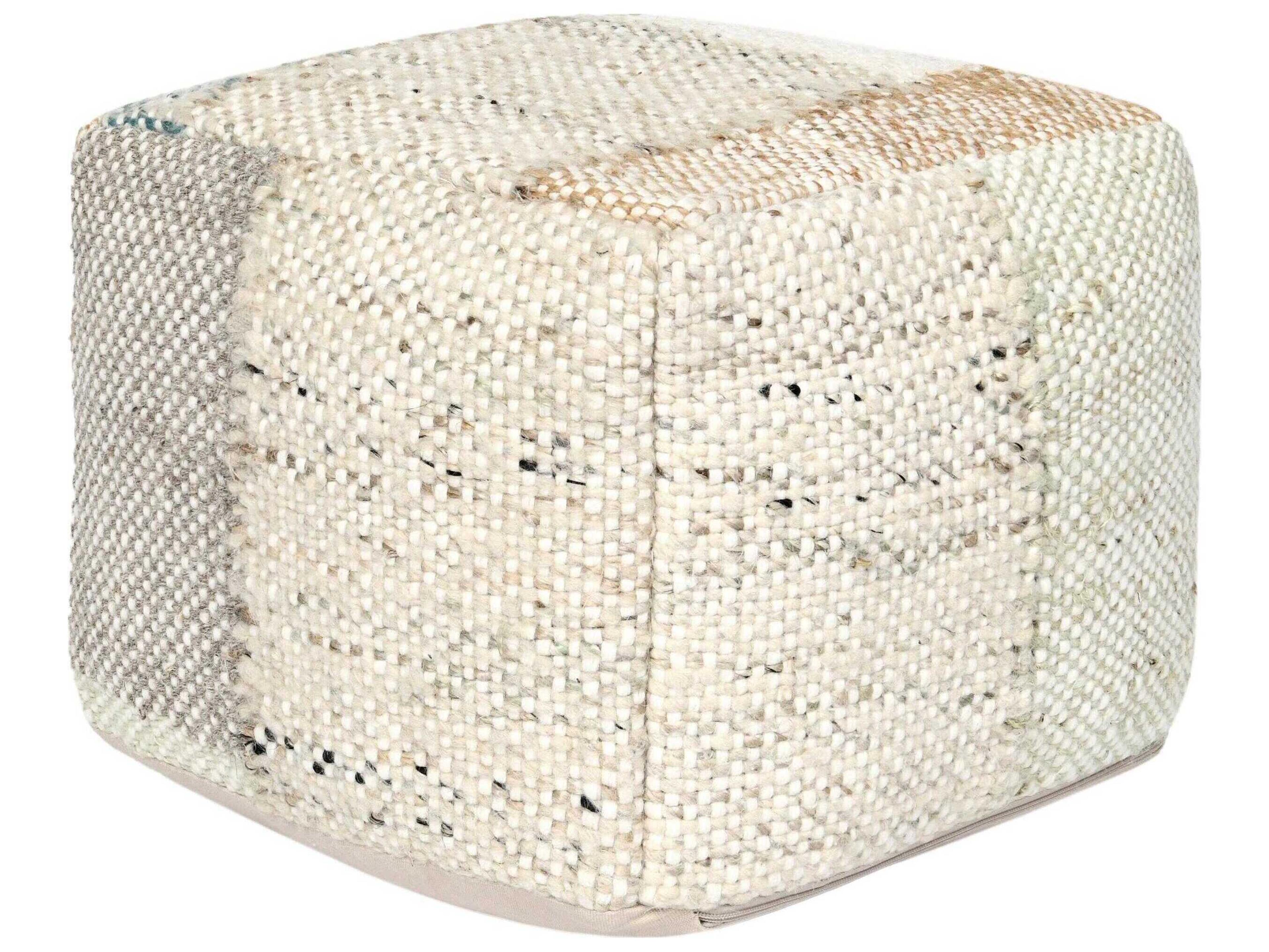 Villa by Classic Home Ritsa Multi White Upholstered Pouf