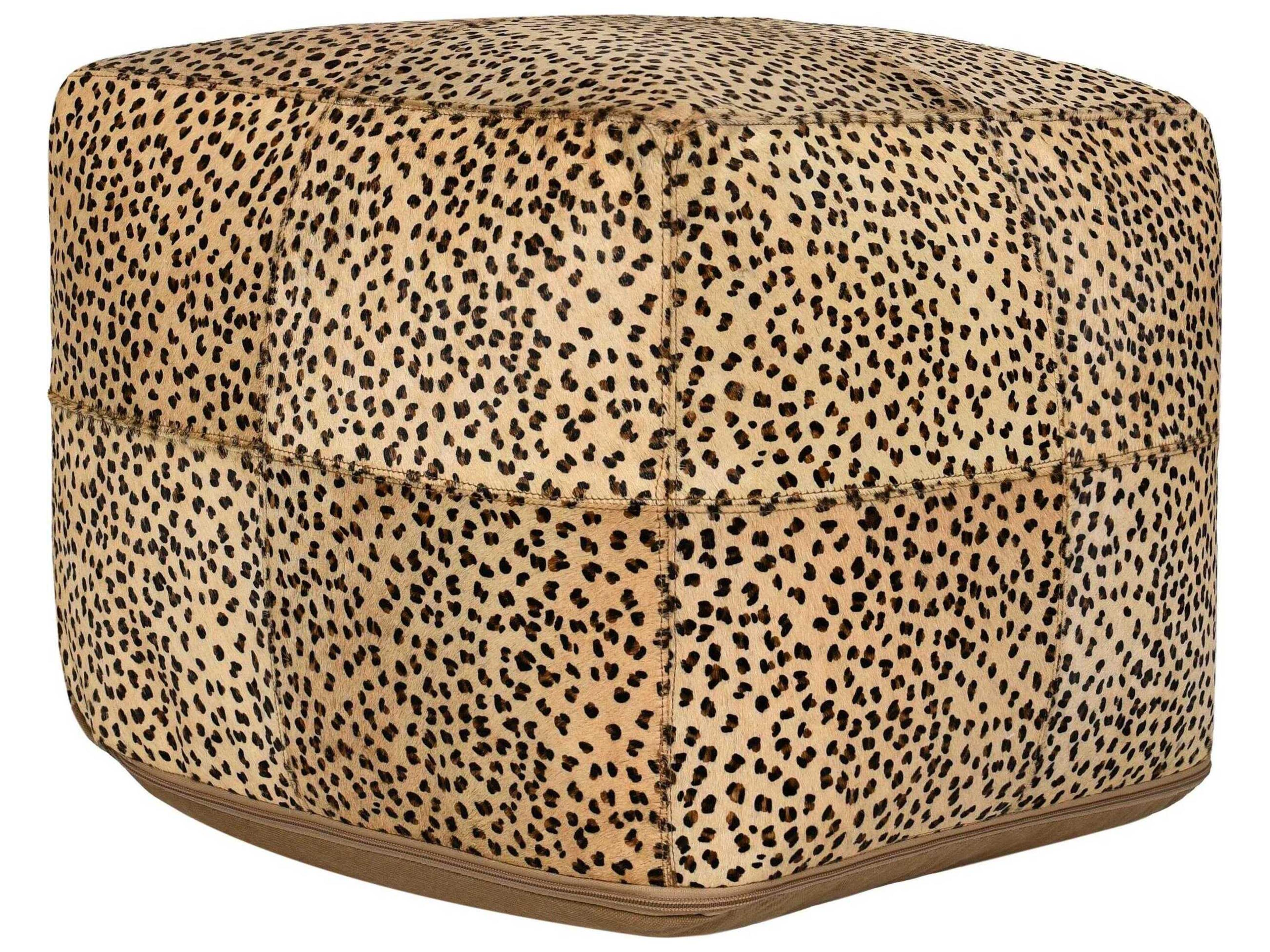 Villa by Classic Home Leopard Camel Black Brown Leather Pouf