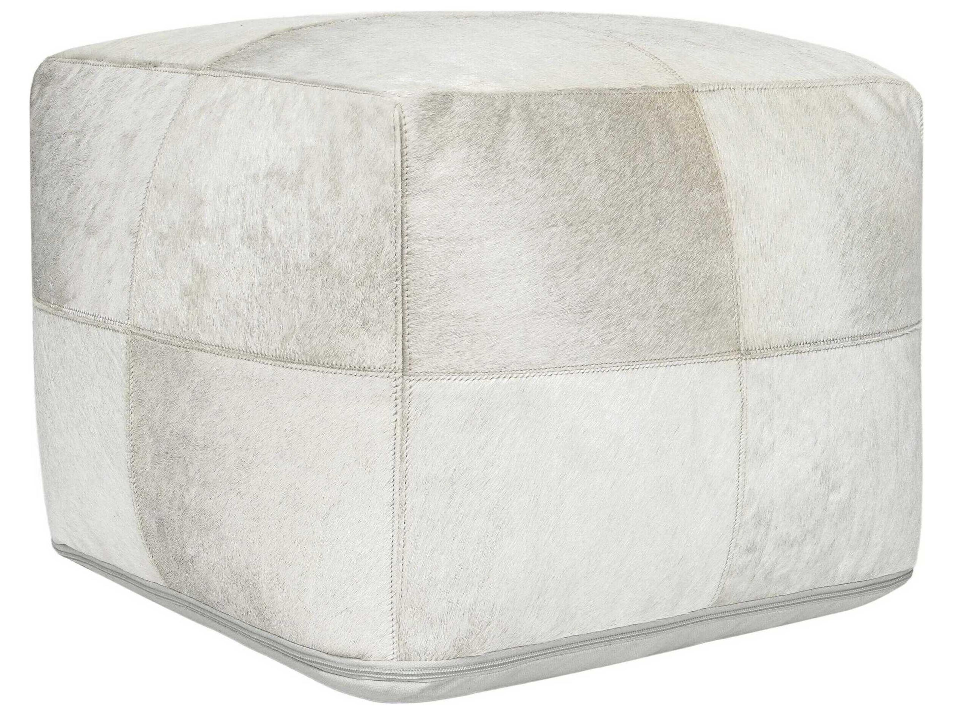 Villa by Classic Home Canada Ivory White Leather Pouf