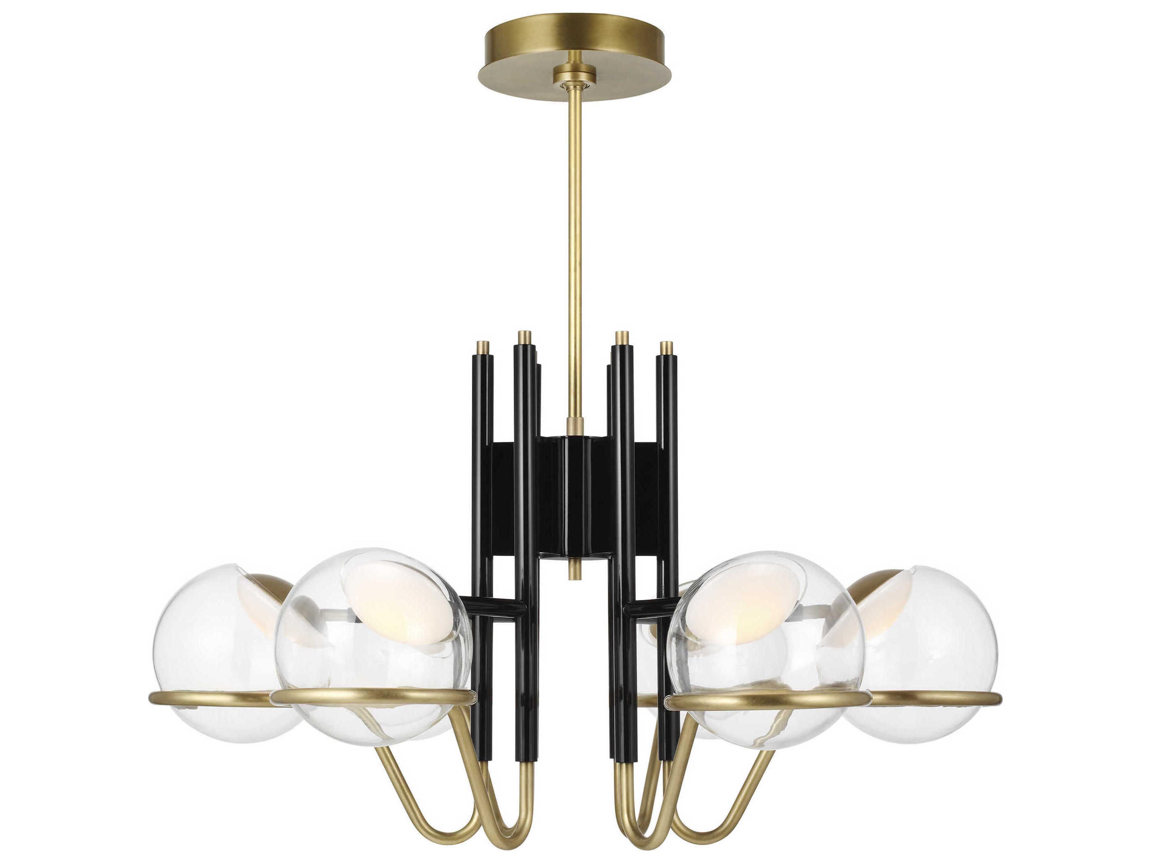 Visual Comfort Modern Crosby 6-Light Glossy Black Natural Brass Globe Chandelier