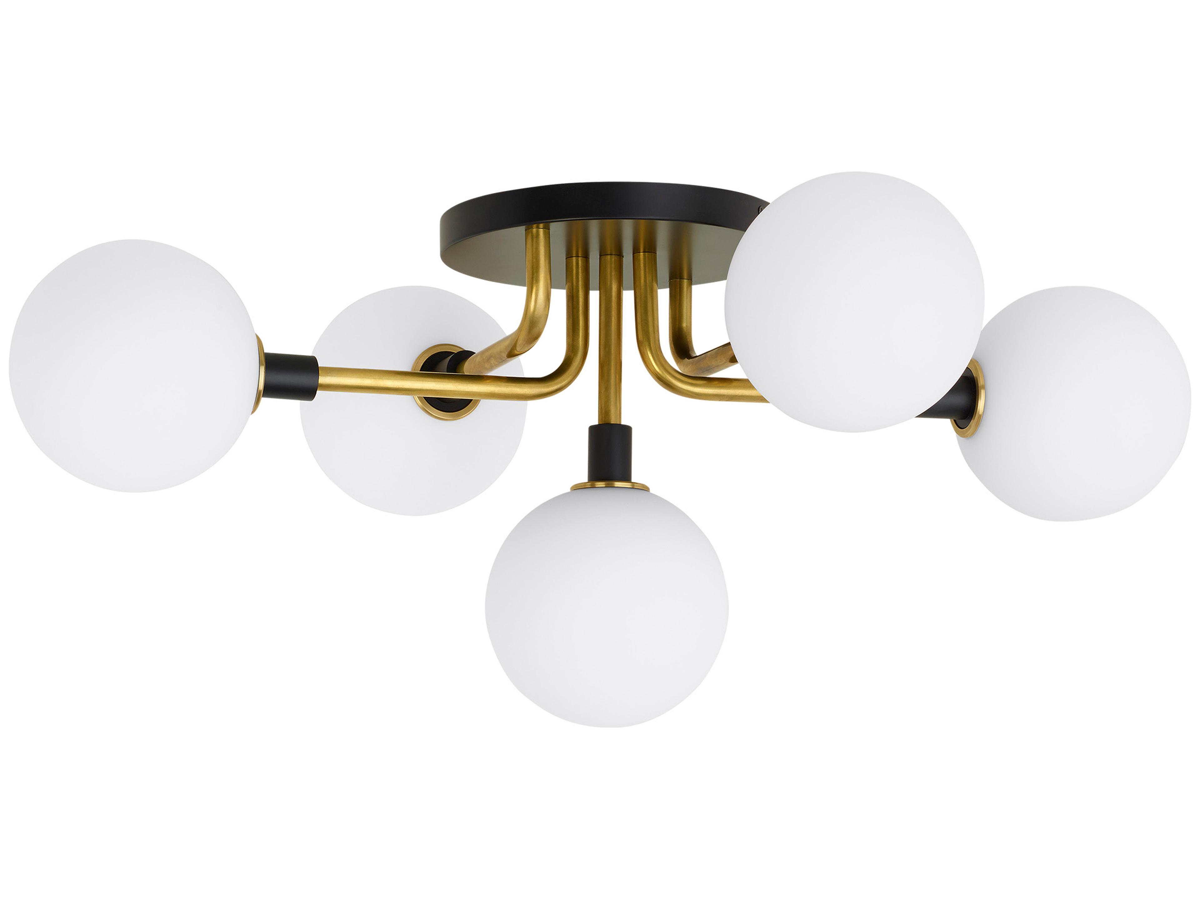 Visual Comfort Modern Viaggio 5-Light Brass Globe Semi Flush Mount