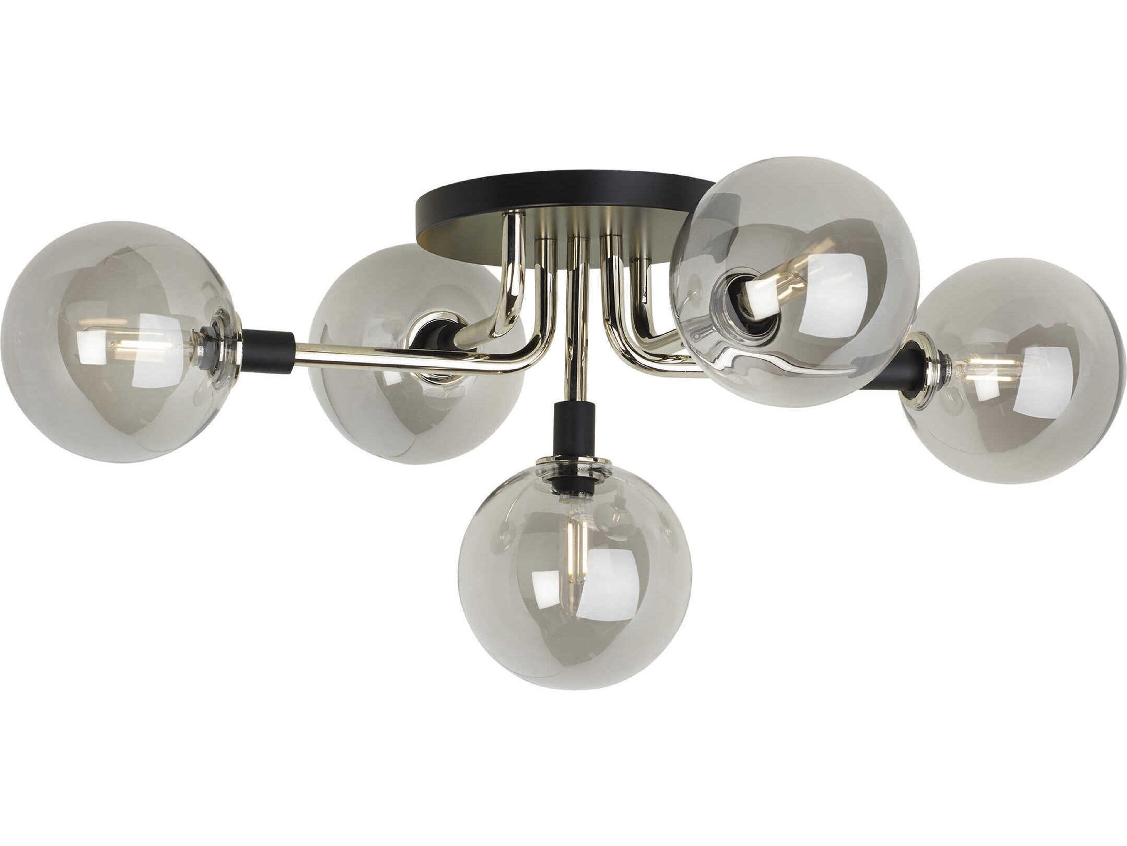 Visual Comfort Modern Viaggio 5-Light Polished Nickel Globe Semi Flush Mount