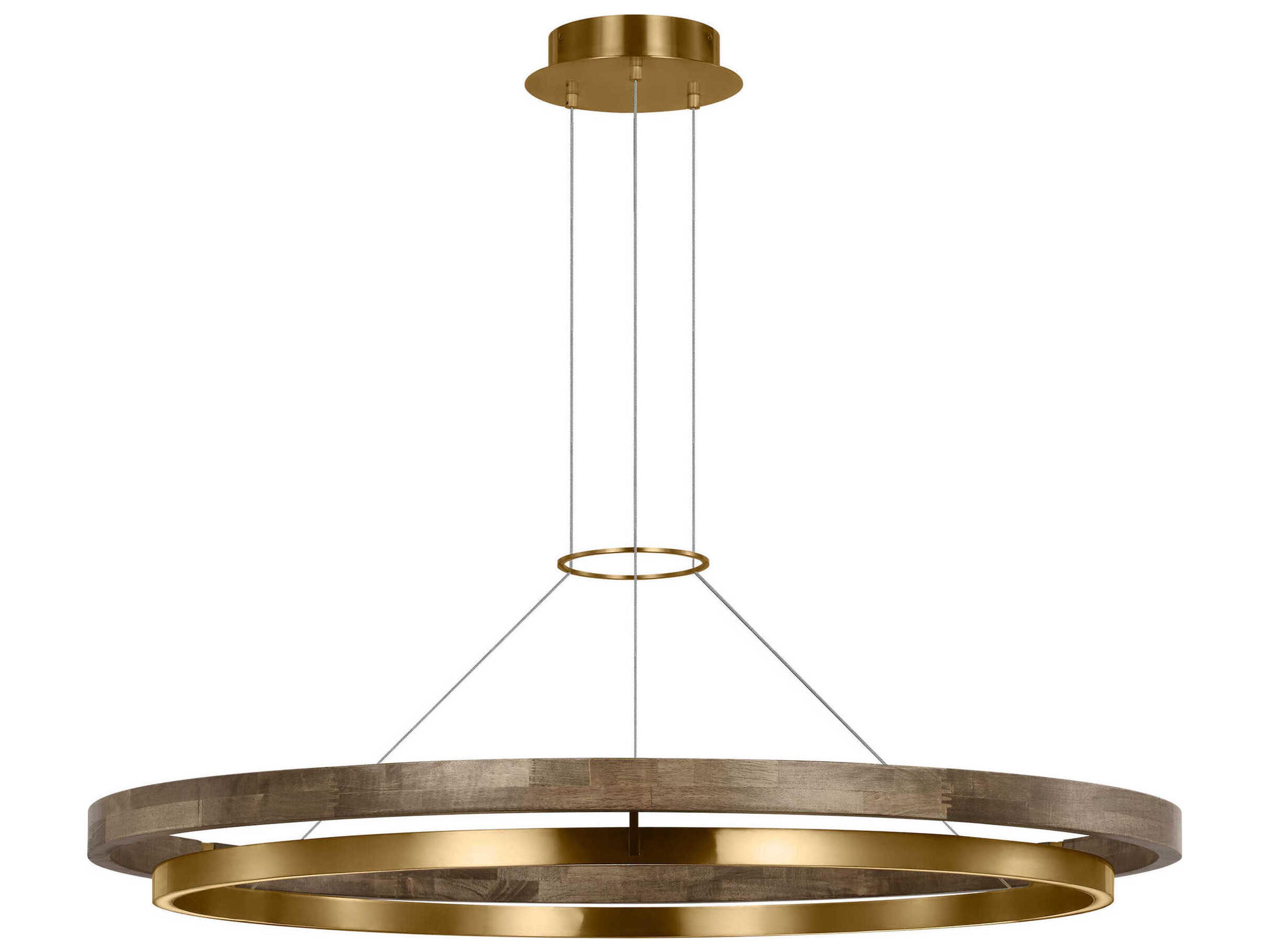 Visual Comfort Modern Grace 1-Light Natural Brass Weathered Oak Round Pendant