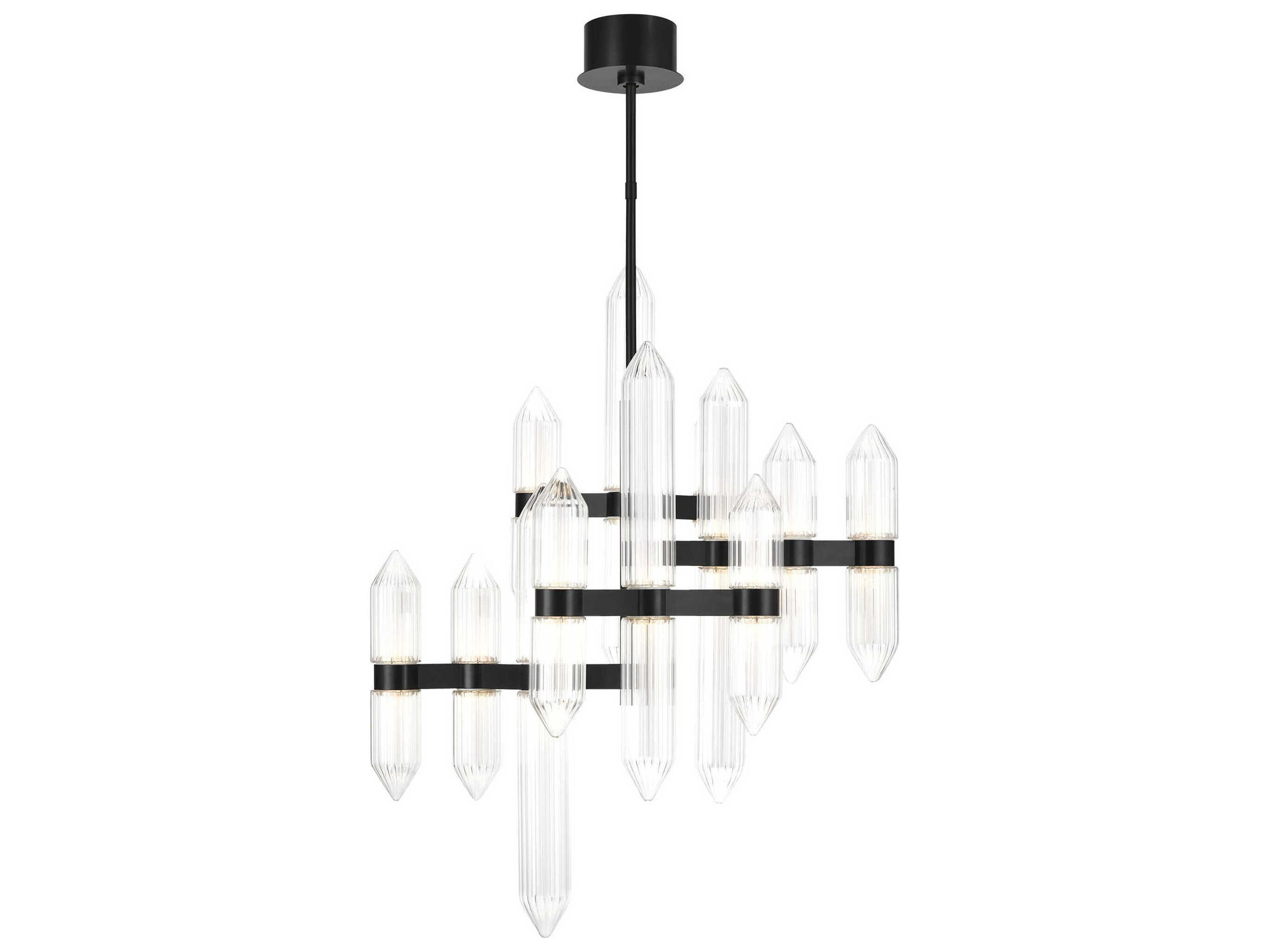Visual Comfort Modern Langston 12-Light Plated Dark Bronze Tiered Chandelier
