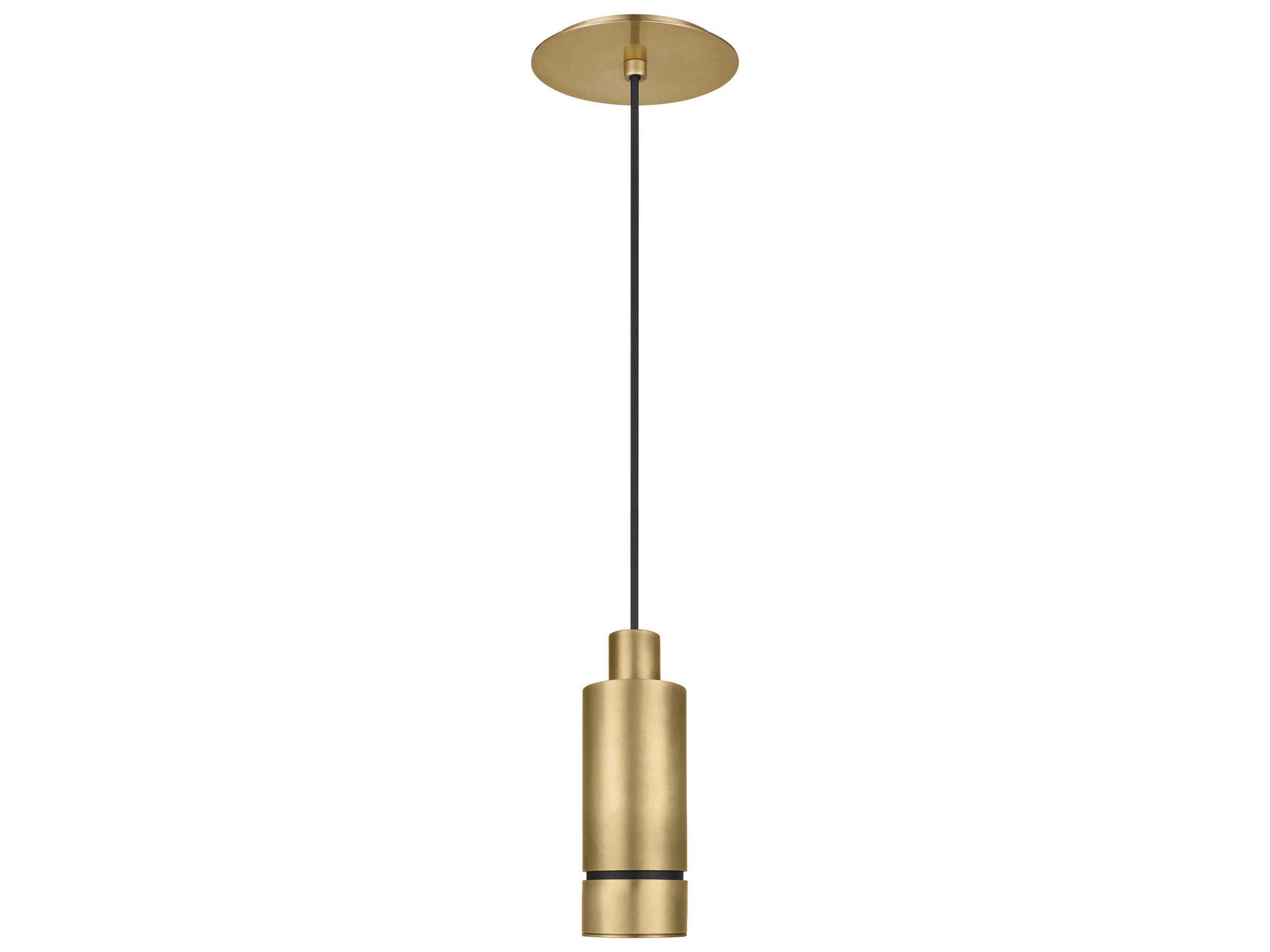 Visual Comfort Modern Sottile 1-Light Natural Brass Cylinder Mini Pendant