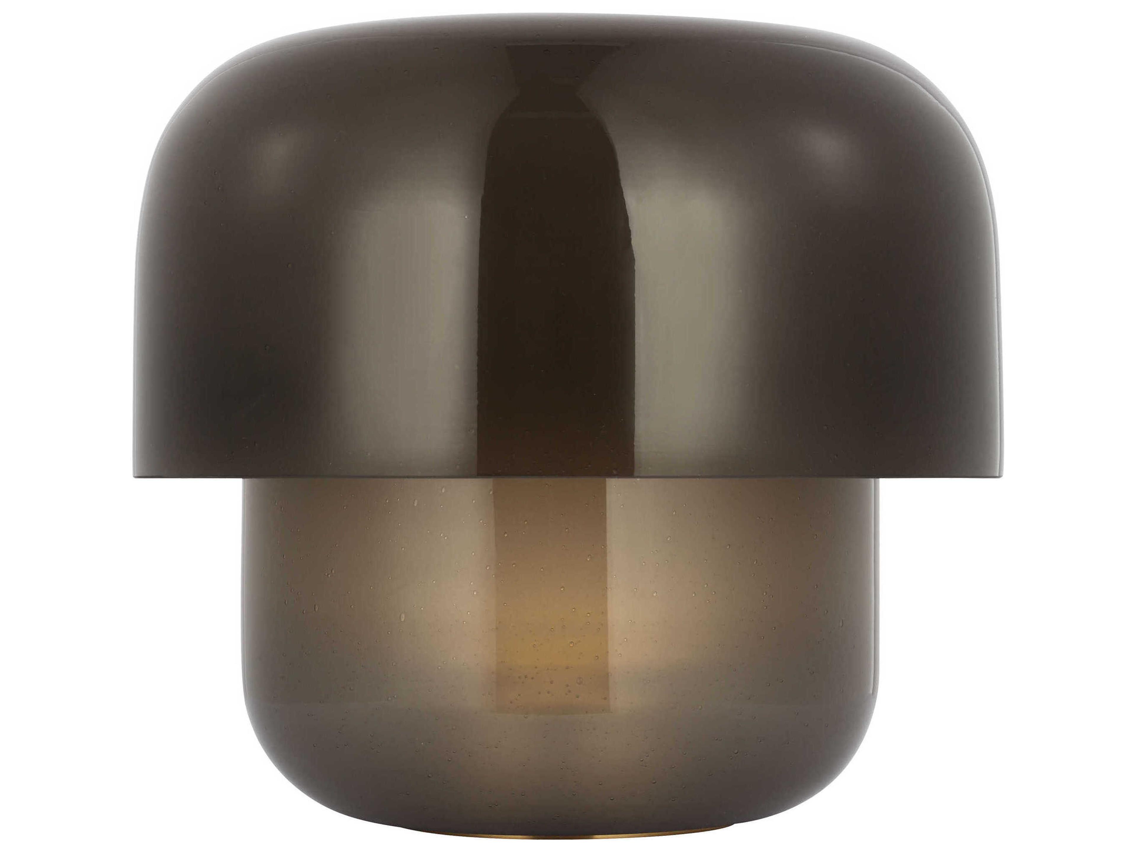 Visual Comfort Modern Bolete Hand Rubbed Antique Brass Seeded Smoke Glass Black Table Lamp