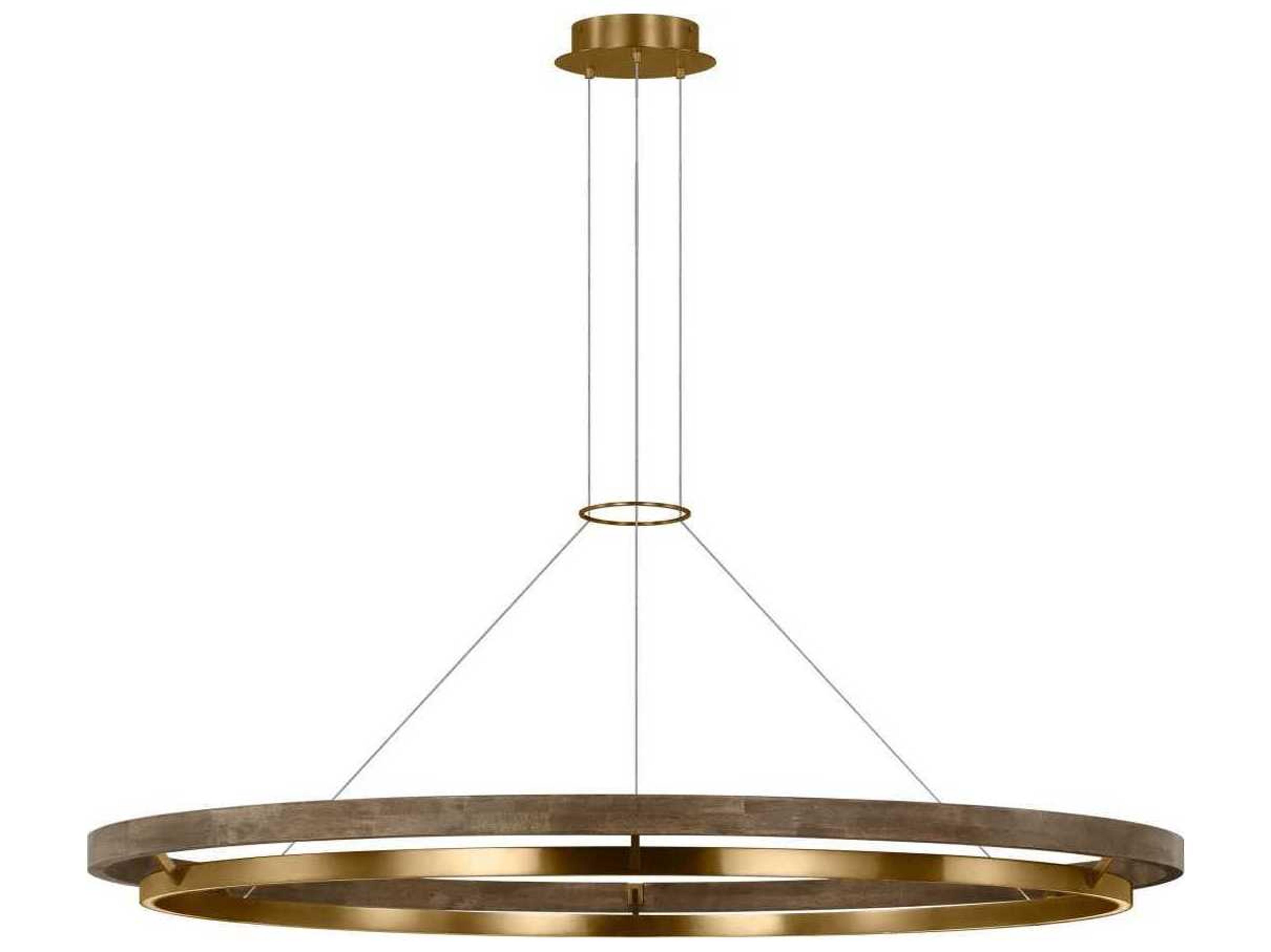 Visual Comfort Modern Grace 1-Light Natural Brass Weathered Oak Round Pendant