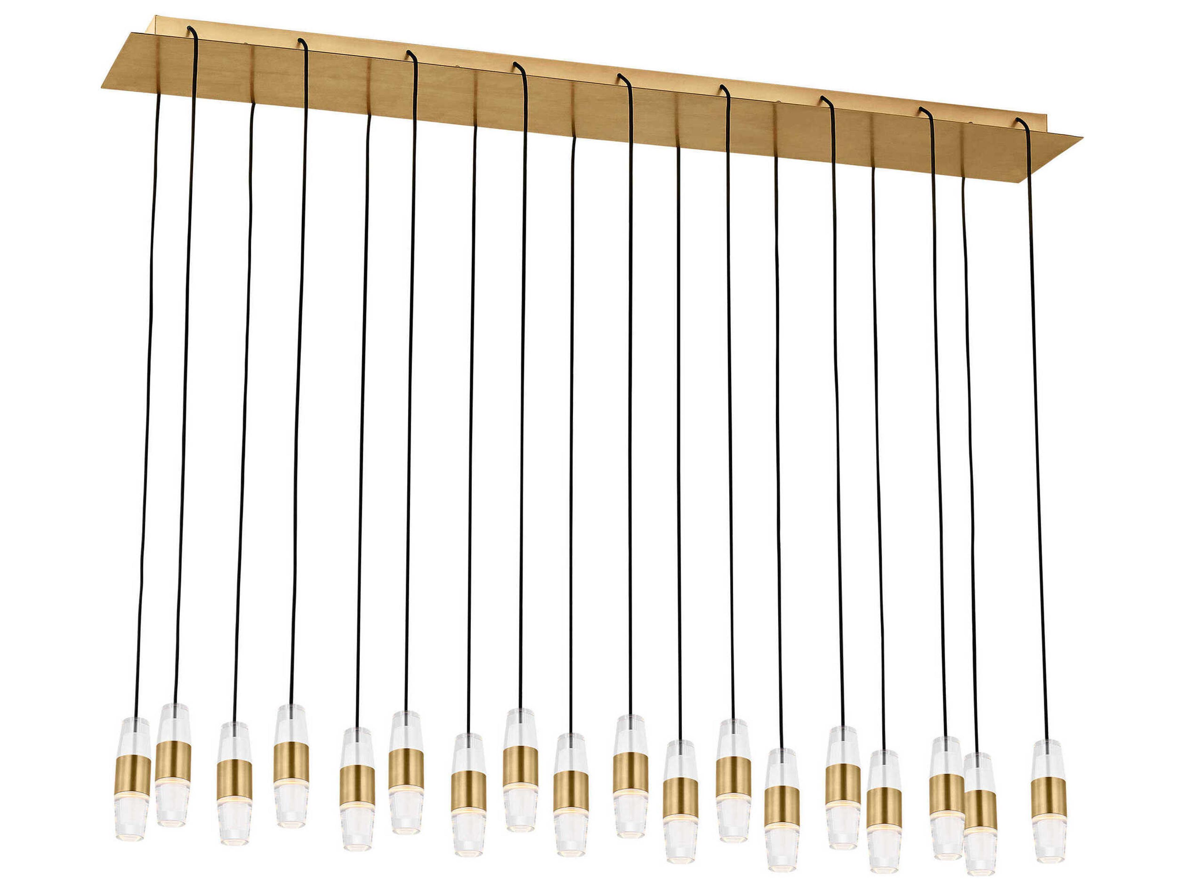 Visual Comfort Modern Lassell 18-Light Natural Brass Linear Island Pendant