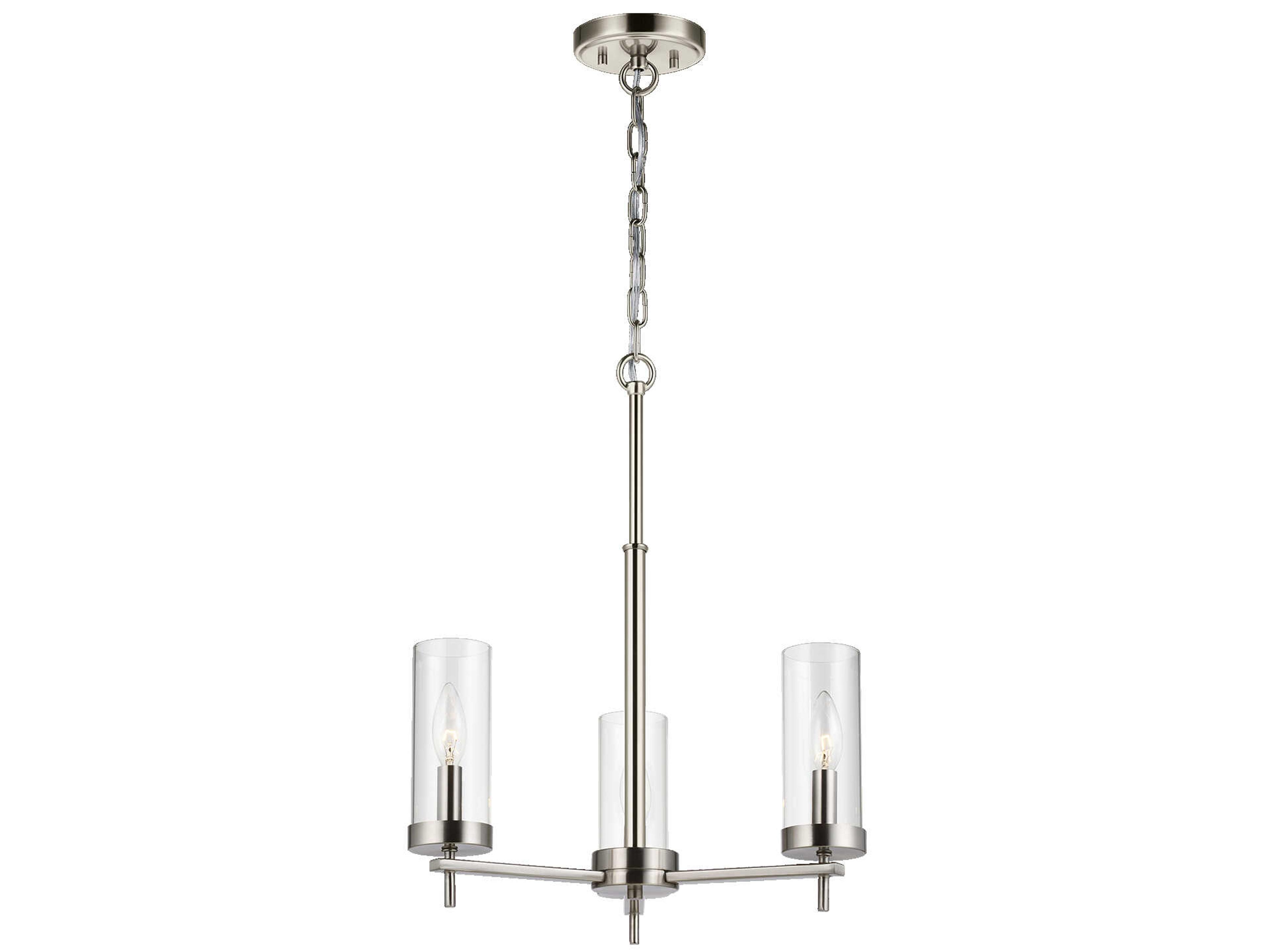 Visual Comfort Studio Zire 3-Light Brushed Nickel Candelabra Cylinder Chandelier