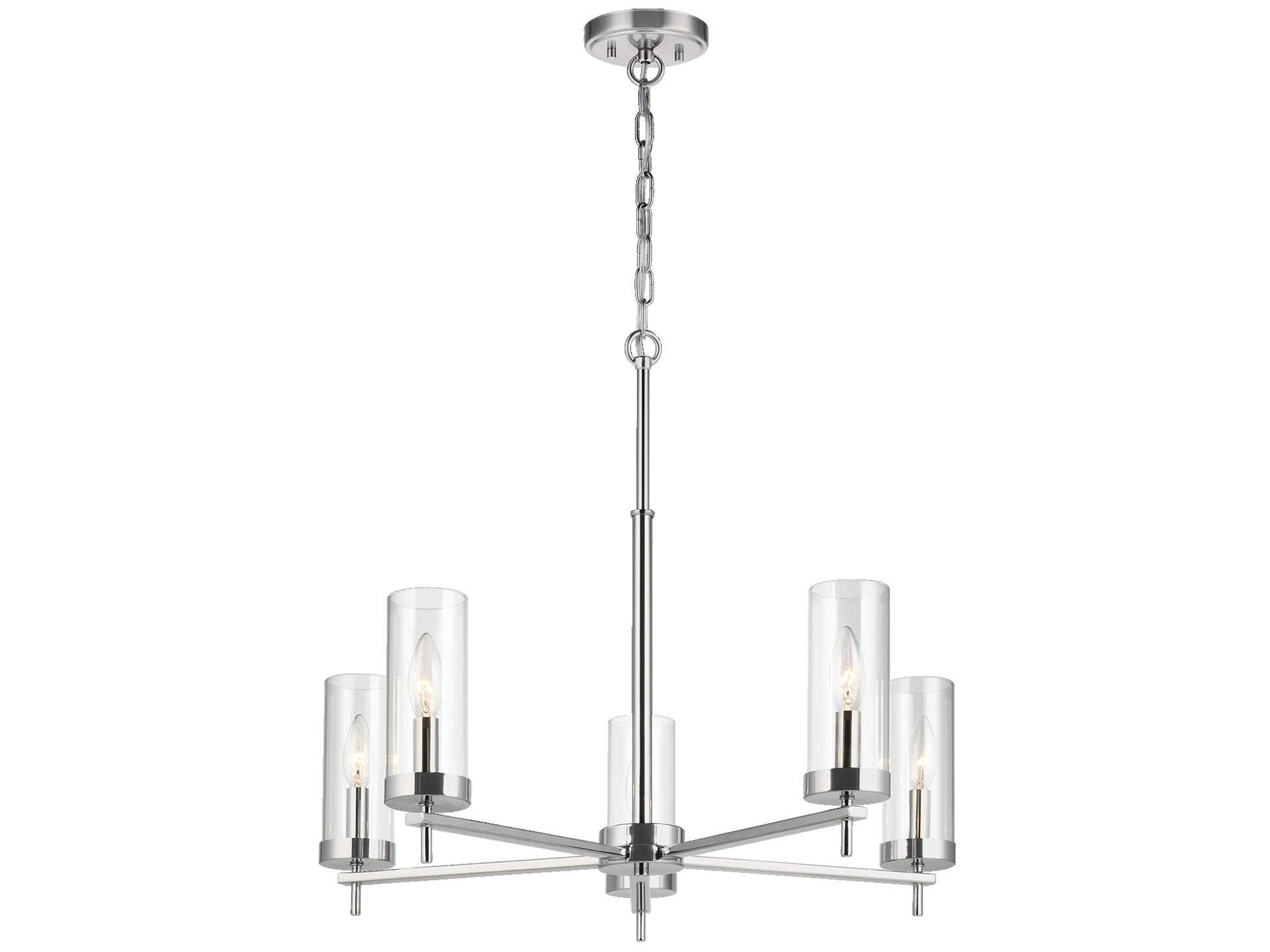 Visual Comfort Studio Zire 5-Light Chrome Candelabra Cylinder Chandelier