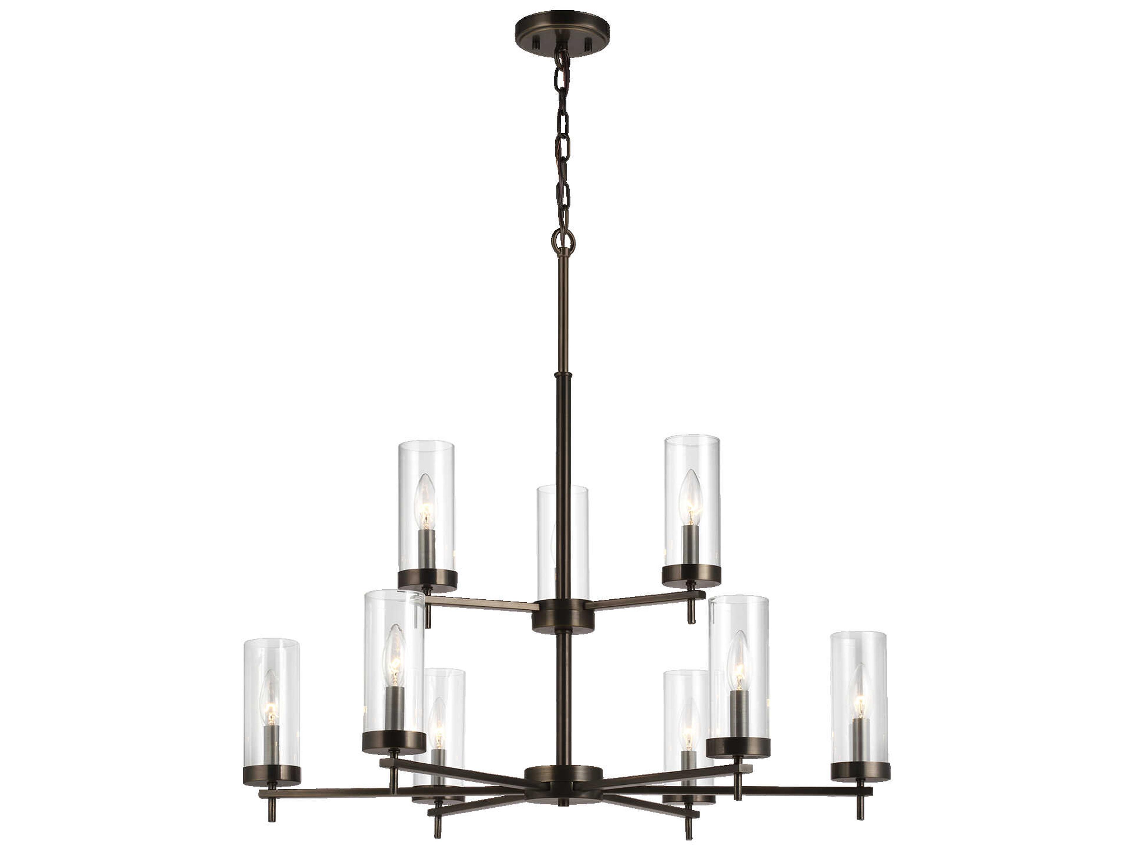 Visual Comfort Studio Zire 9-Light Brushed Oil Rubbed Bronze Candelabra Cylinder Tiered Chandelier