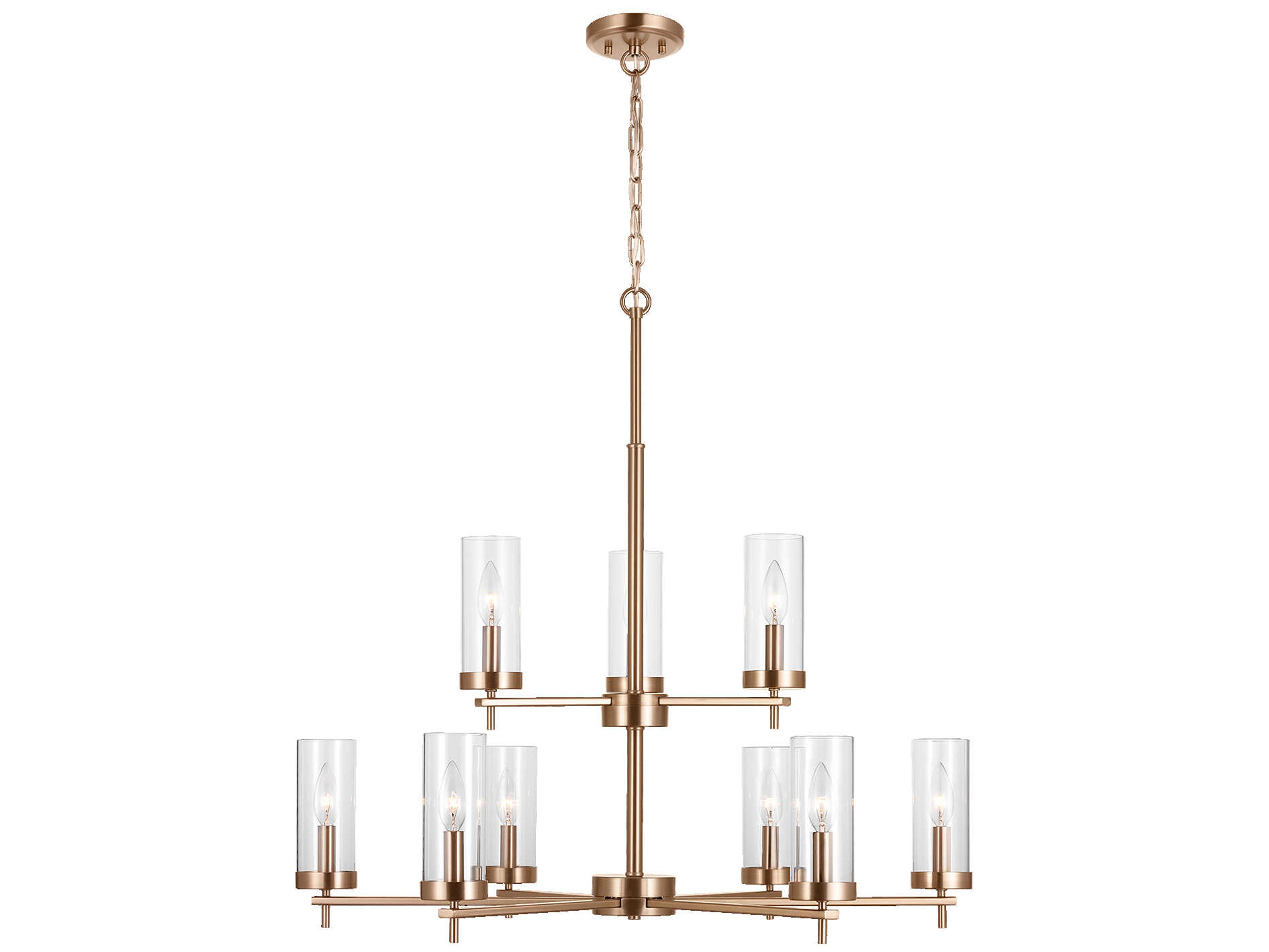 Visual Comfort Studio Zire 9-Light Satin Brass Candelabra Cylinder Tiered Chandelier