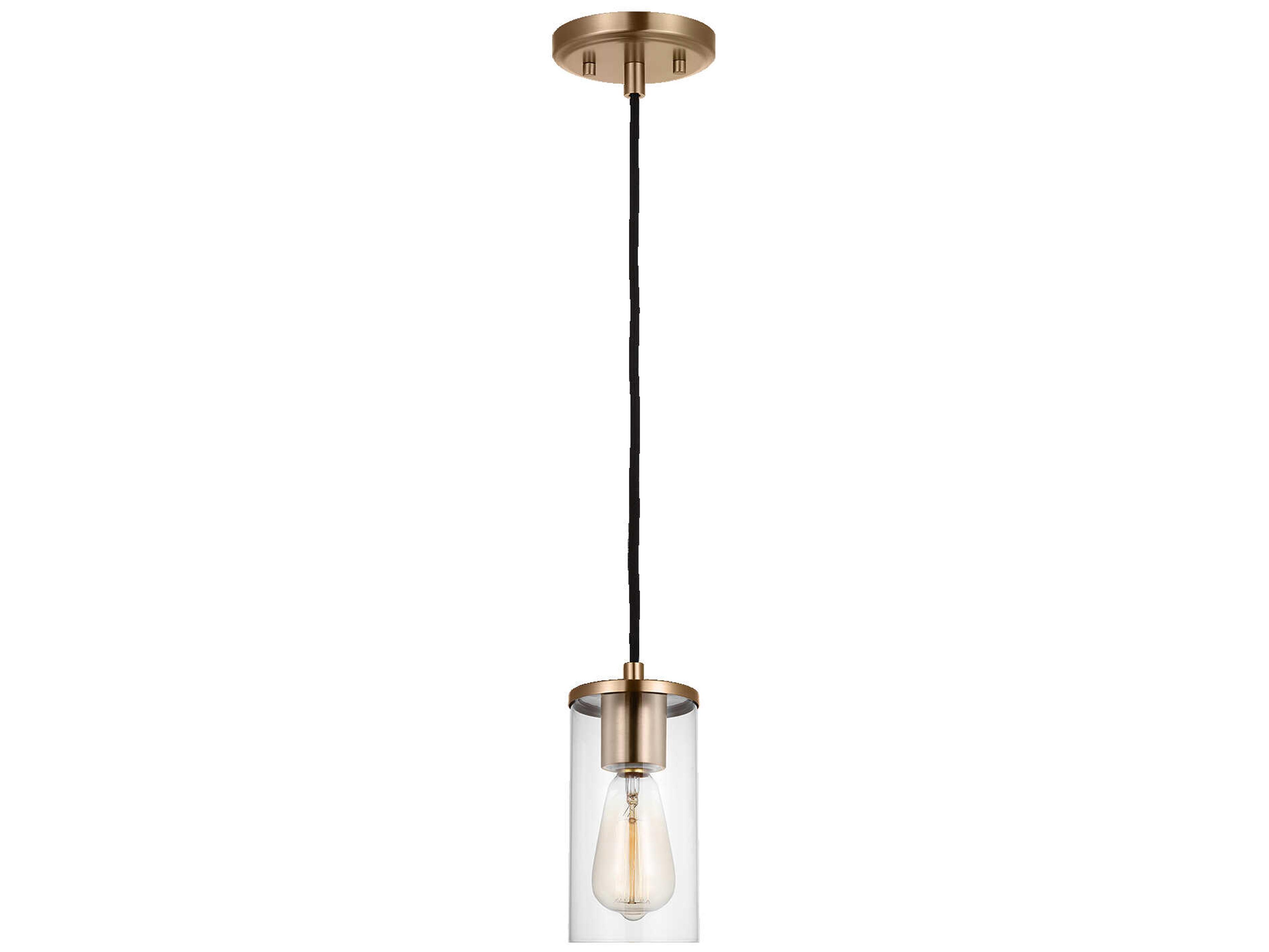 Visual Comfort Studio Zire 1-Light Satin Brass Cylinder Mini Pendant