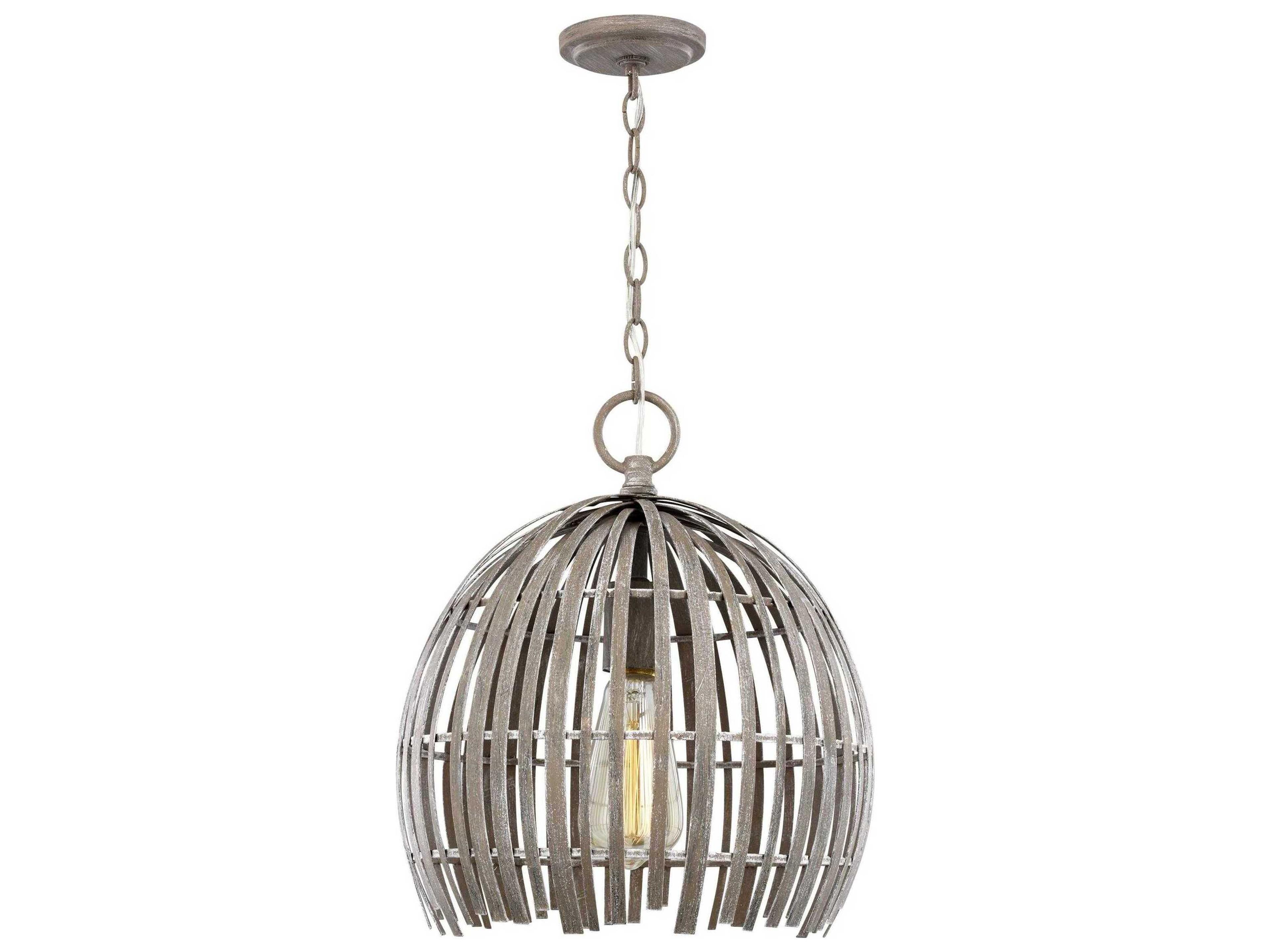 Visual Comfort Studio Hanalei 1-Light Washed Pine Gray Dome Mini Pendant