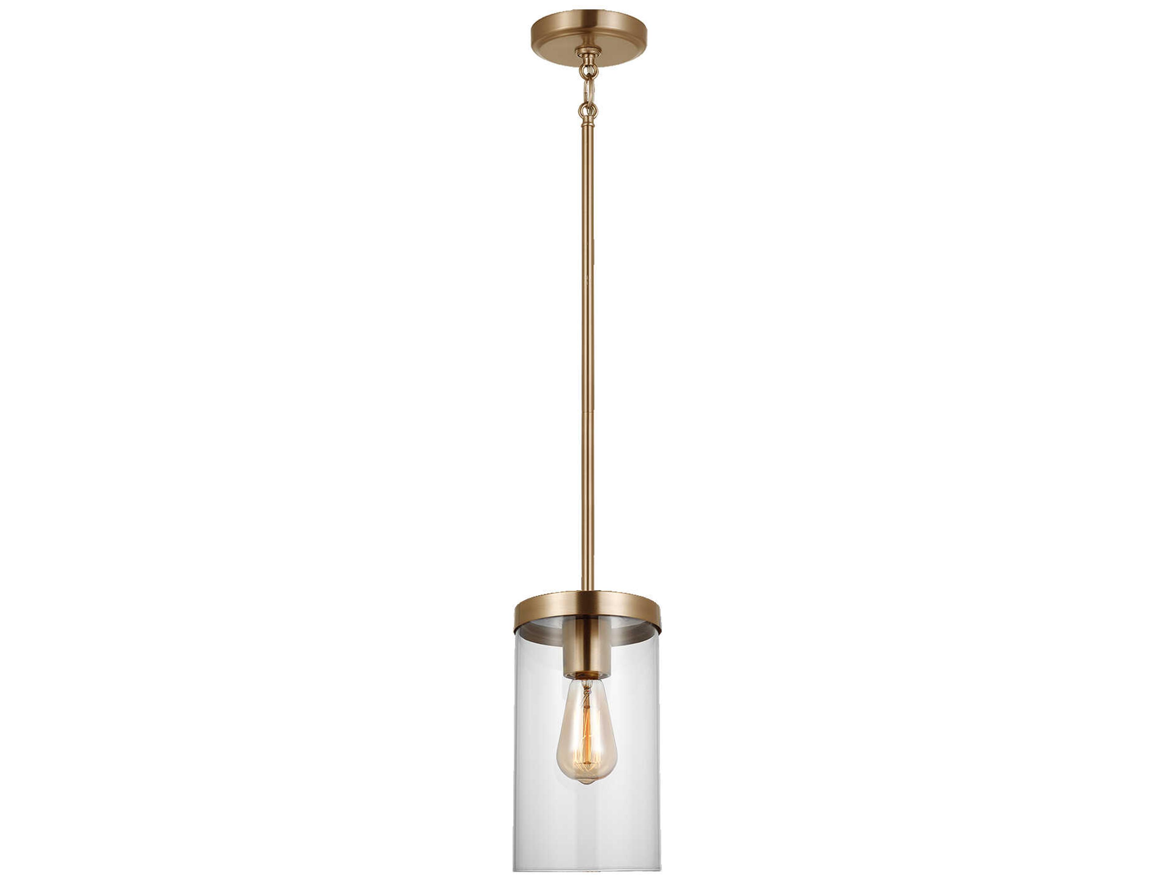 Visual Comfort Studio Zire 1-Light Satin Brass Cylinder Mini Pendant