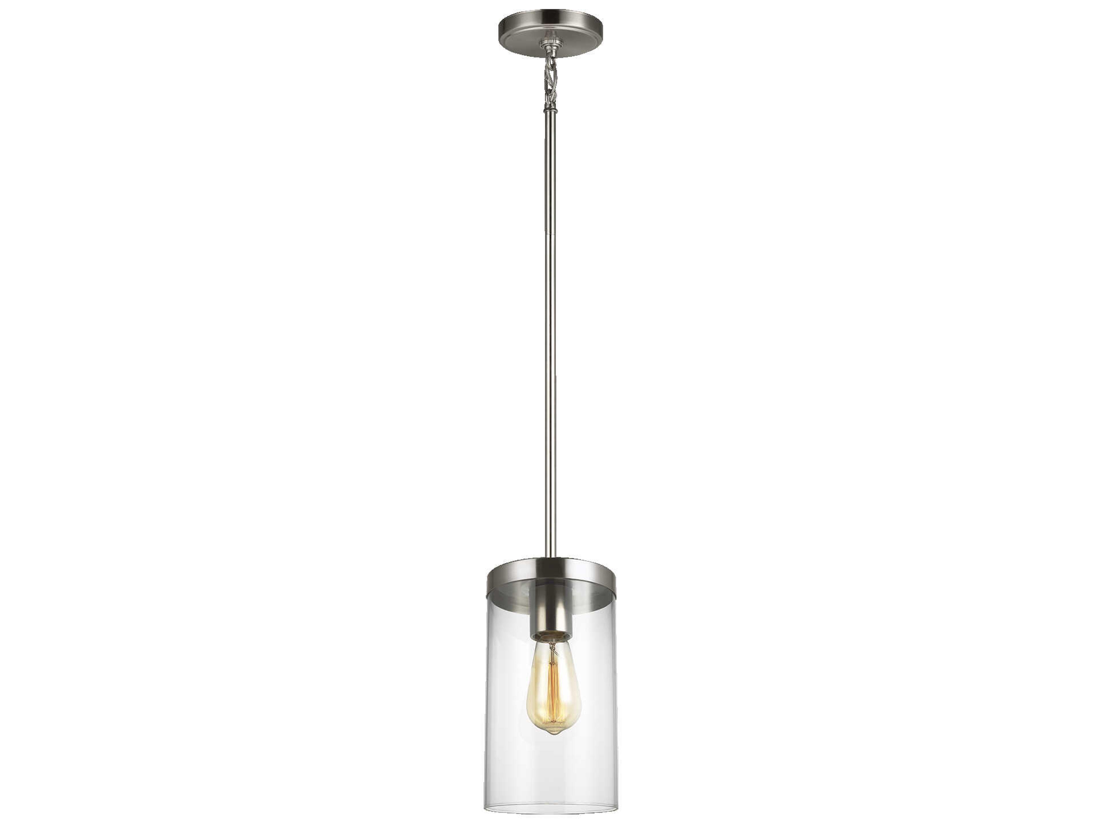 Visual Comfort Studio Zire 1-Light Brushed Nickel Cylinder Mini Pendant
