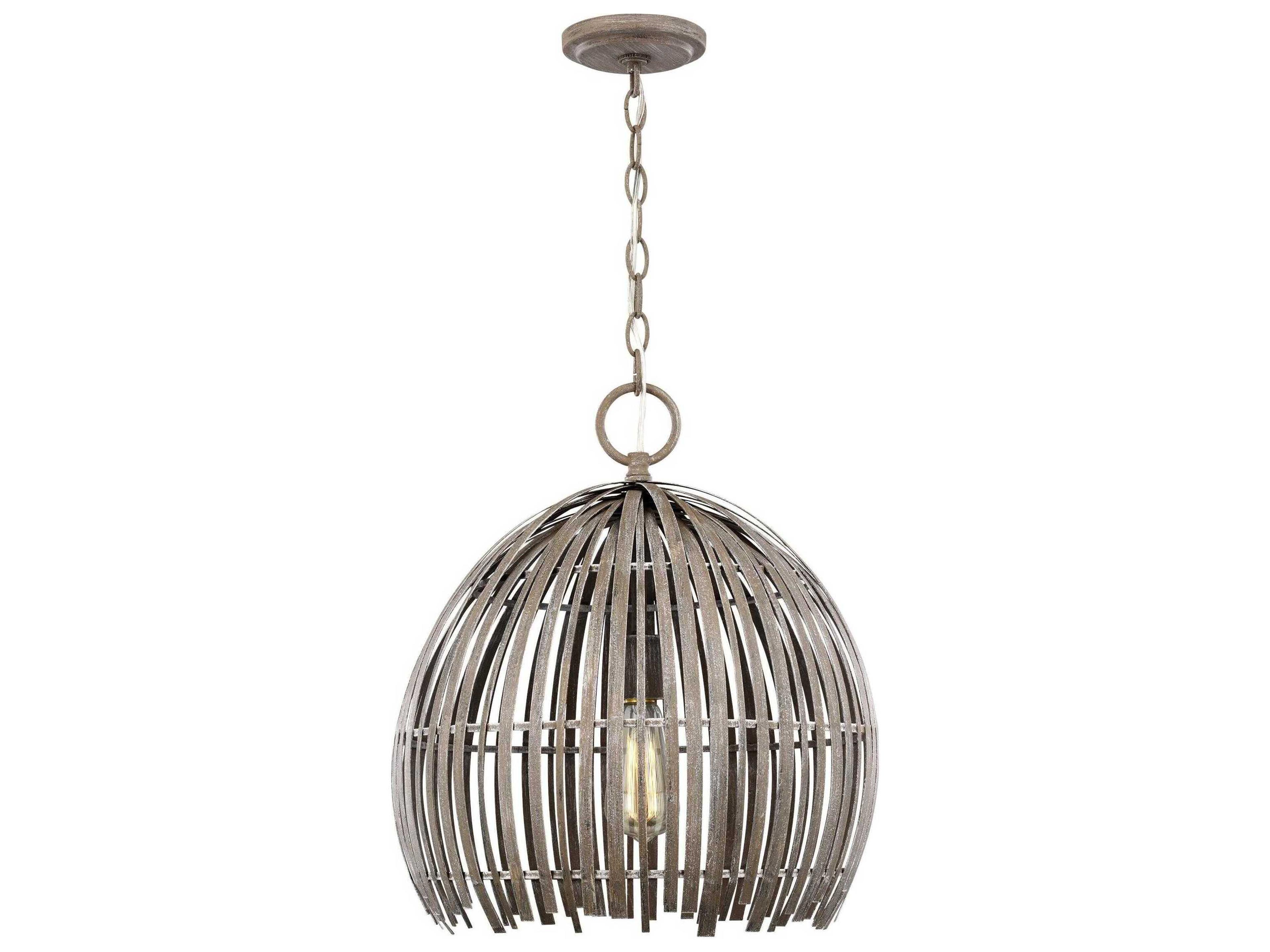 Visual Comfort Studio Hanalei 1-Light Washed Pine Gray Dome Pendant
