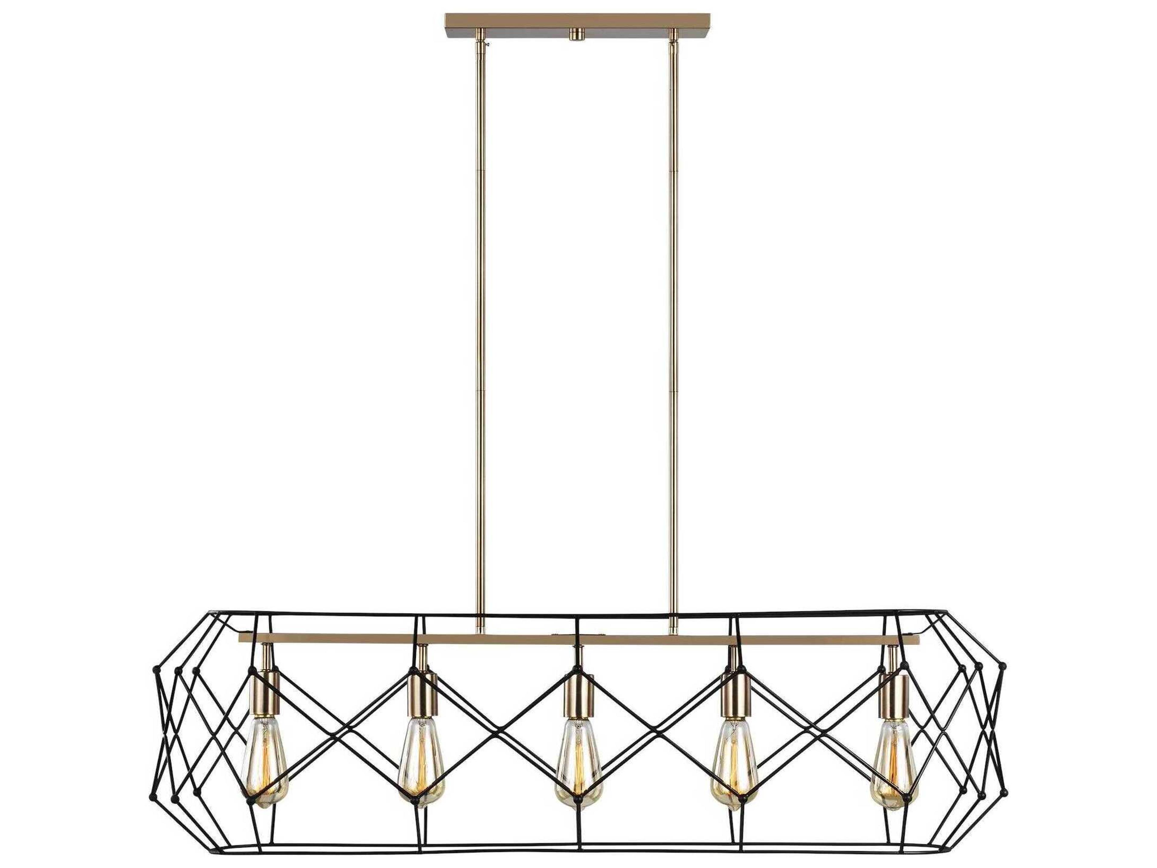 Visual Comfort Studio Zarra 5-Light Satin Brass Geometric Linear Island Pendant
