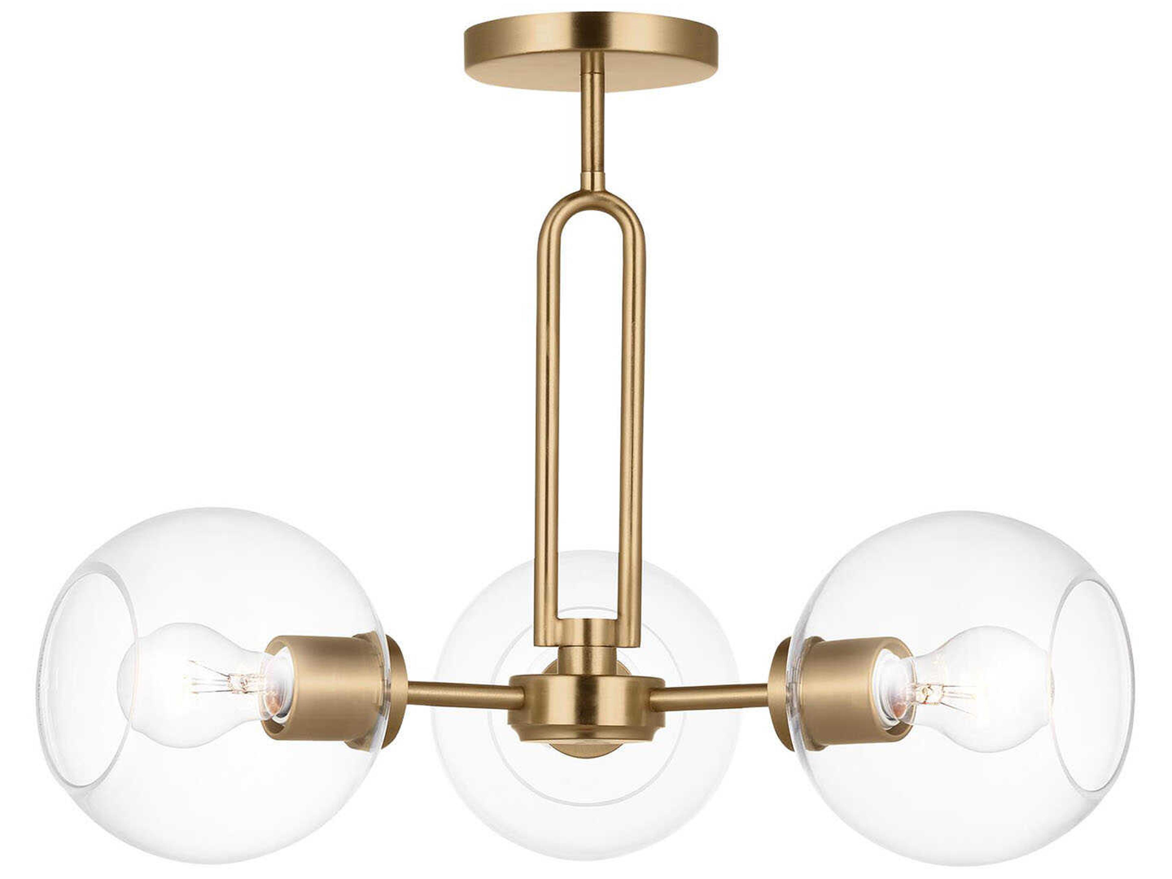 Visual Comfort Studio Codyn 3-Light Satin Brass Globe Semi Flush Mount