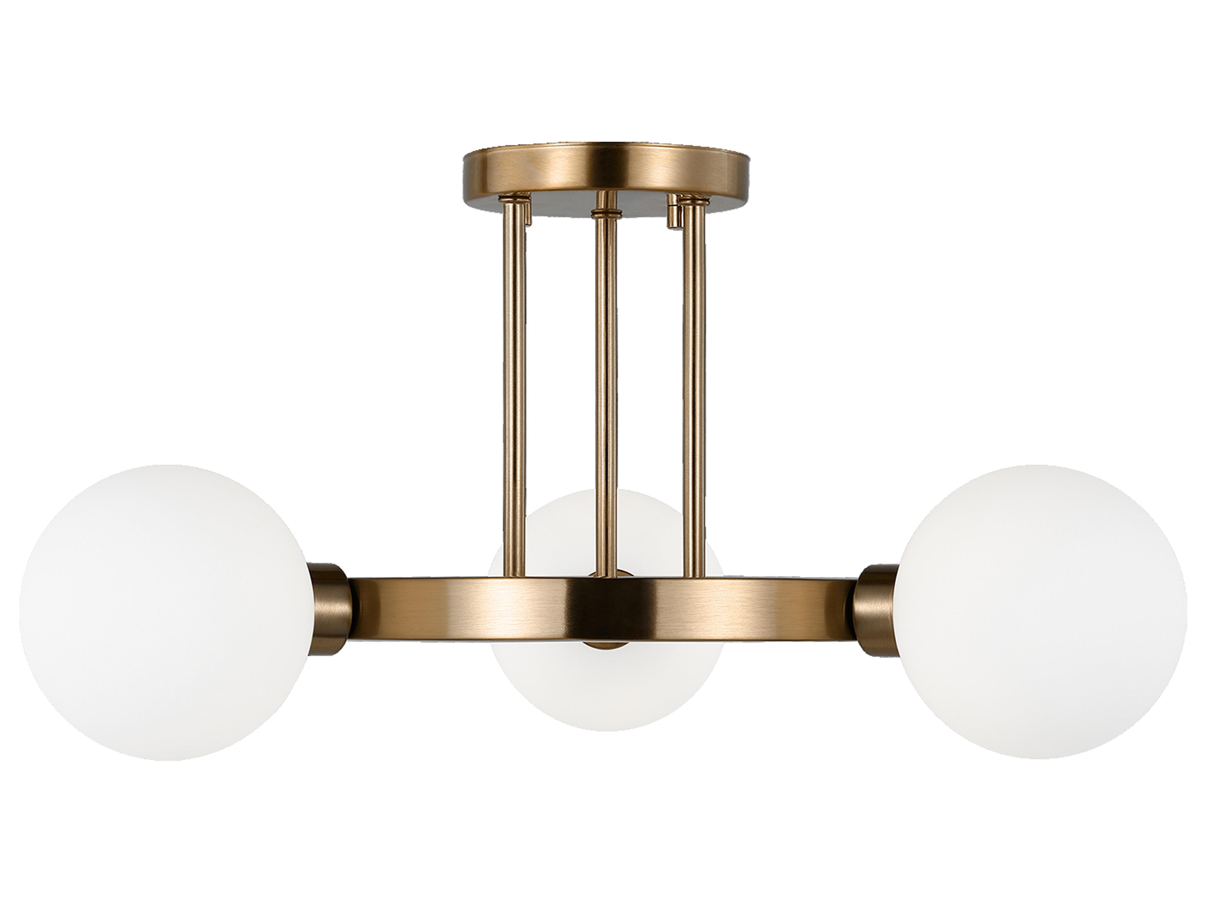 Visual Comfort Studio Clybourn 3-Light Satin Brass Globe Semi Flush Mount