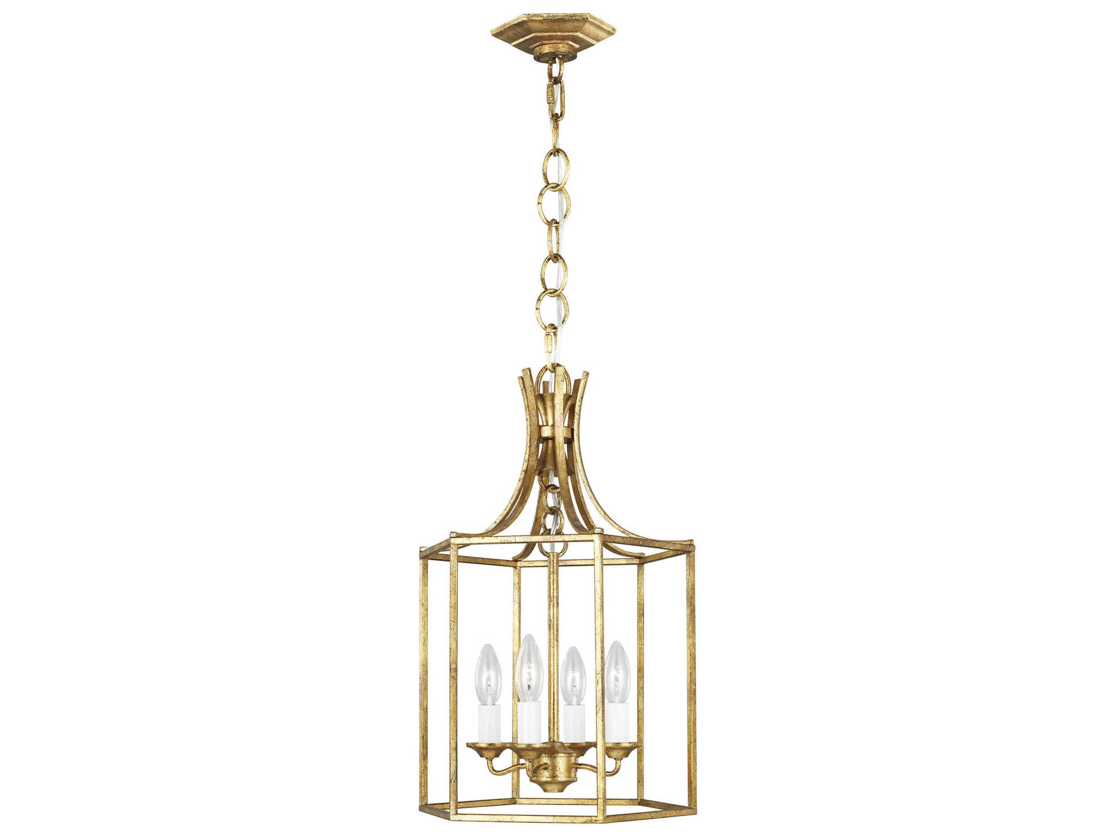 Visual Comfort Studio Bantry House 4-Light Antique Gild Gold Candelabra Lantern Chandelier