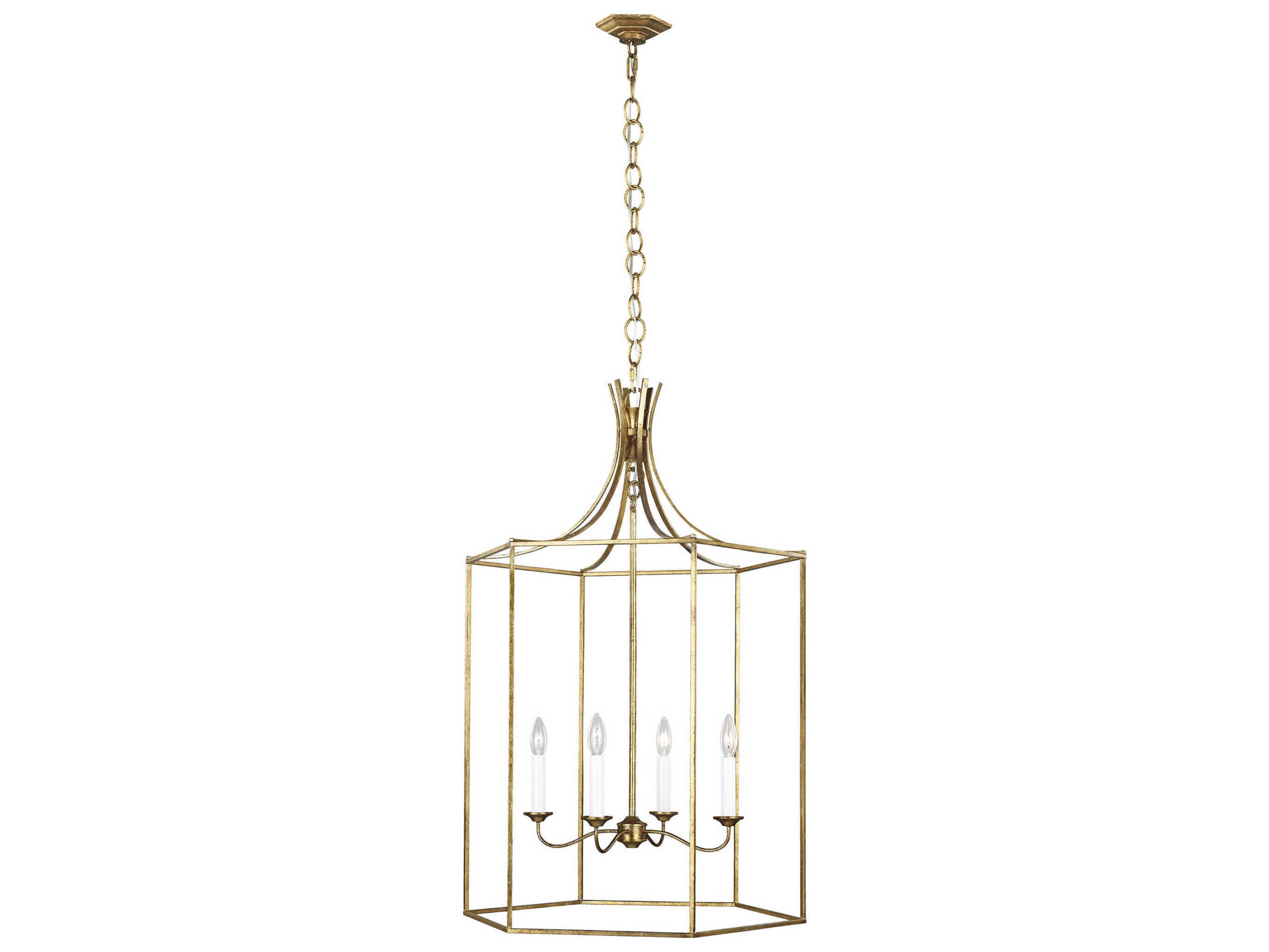 Visual Comfort Studio Bantry House 4-Light Antique Gild Gold Candelabra Lantern Chandelier