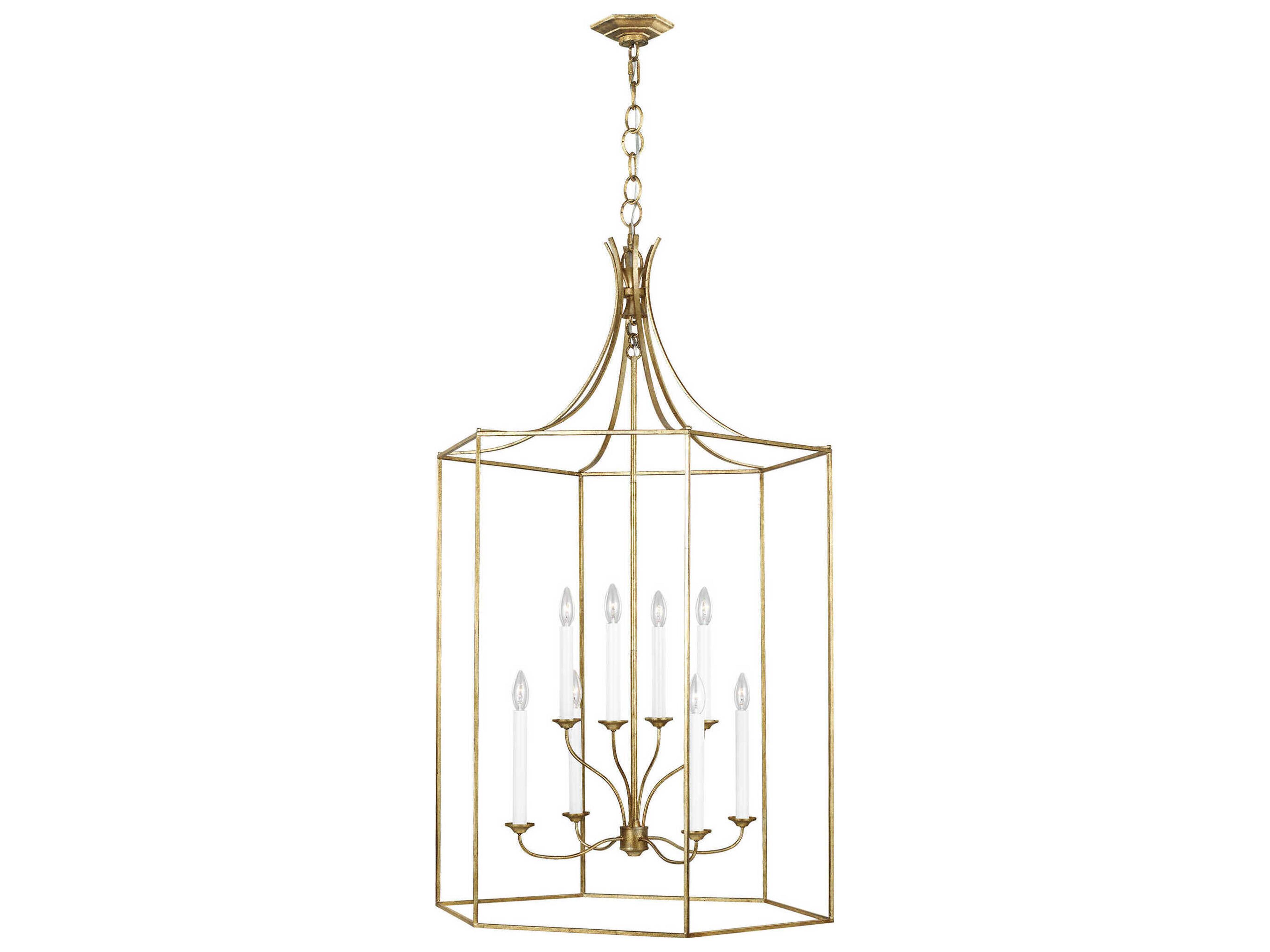 Visual Comfort Studio Bantry House 8-Light Antique Gild Gold Candelabra Lantern Tiered Chandelier